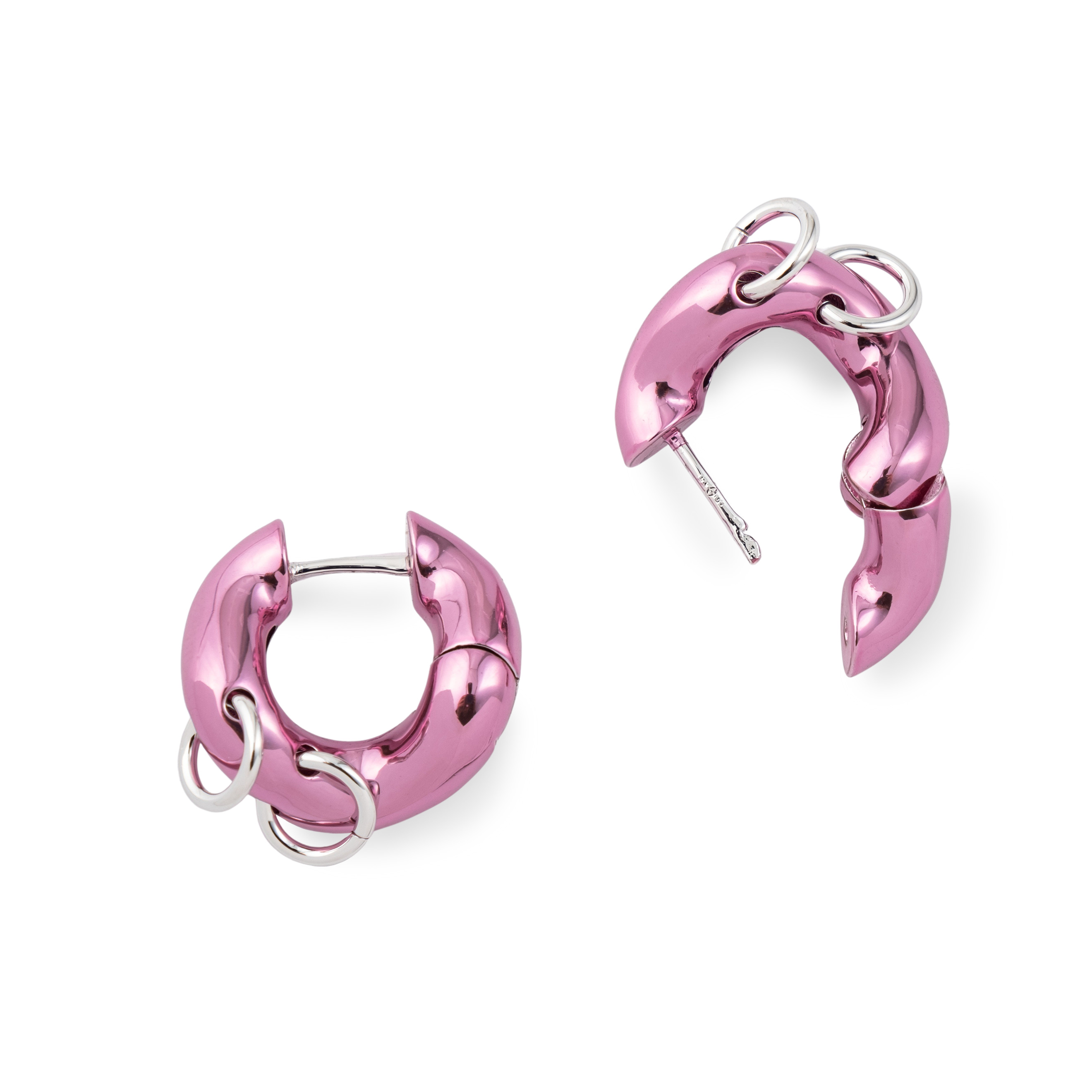Pink earrings with silver rings