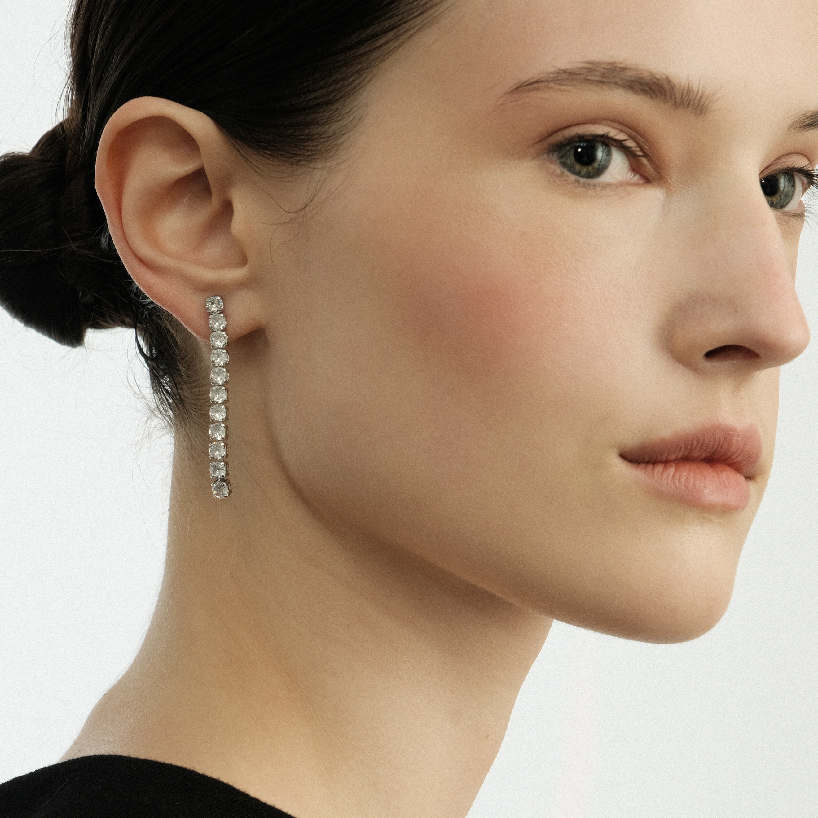 Large silver earrings with crystals