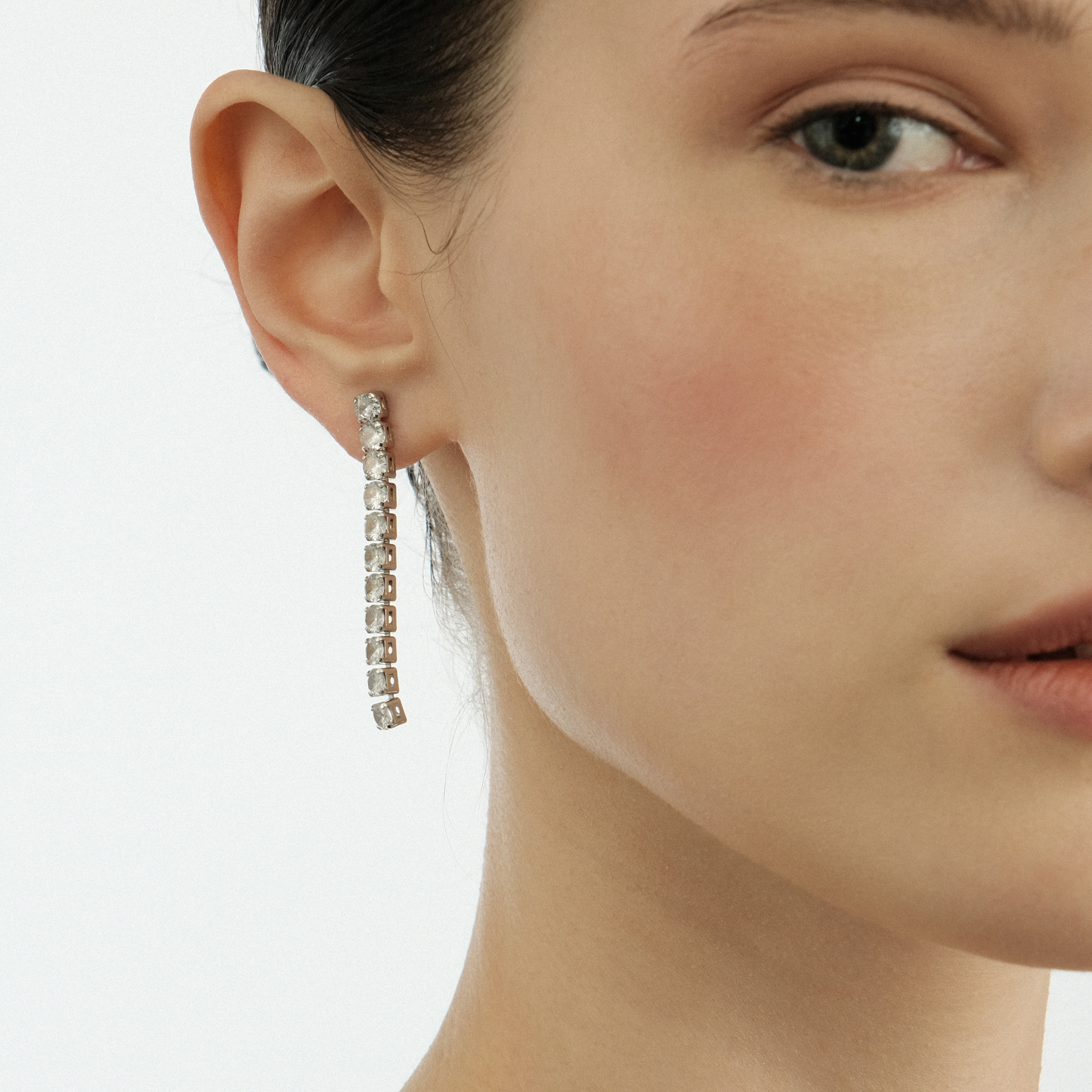 Large silver earrings with crystals