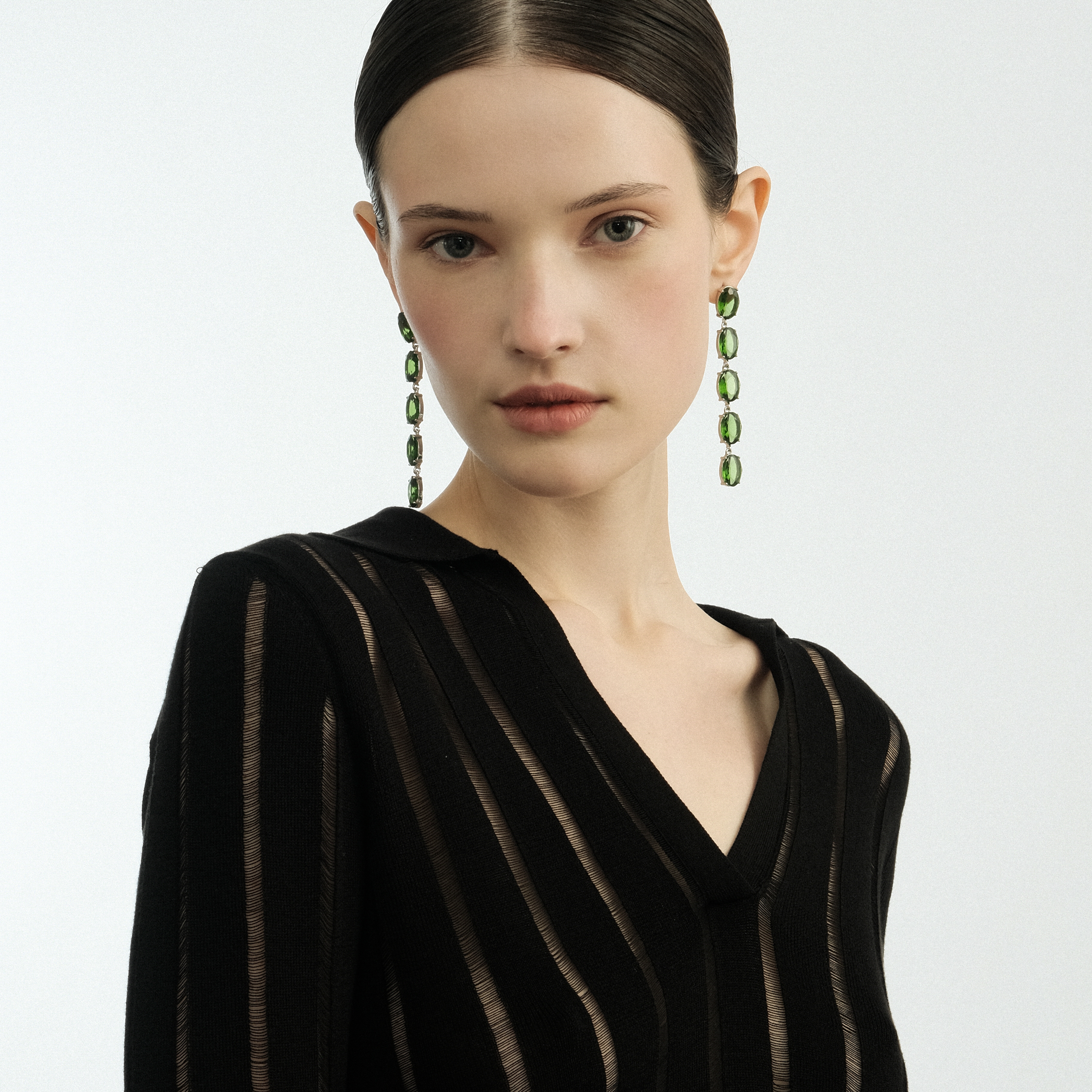 earrings with green crystals
