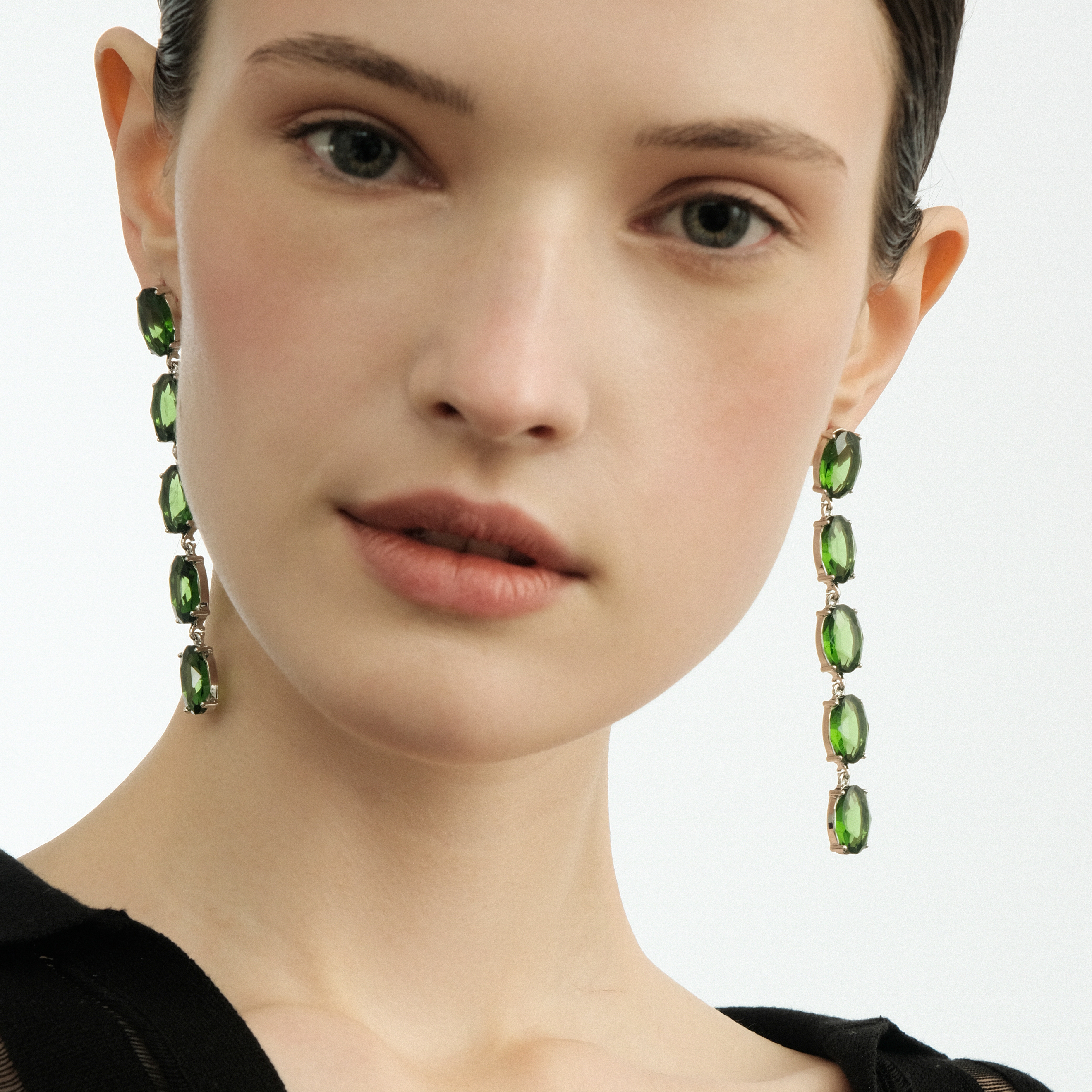 earrings with green crystals