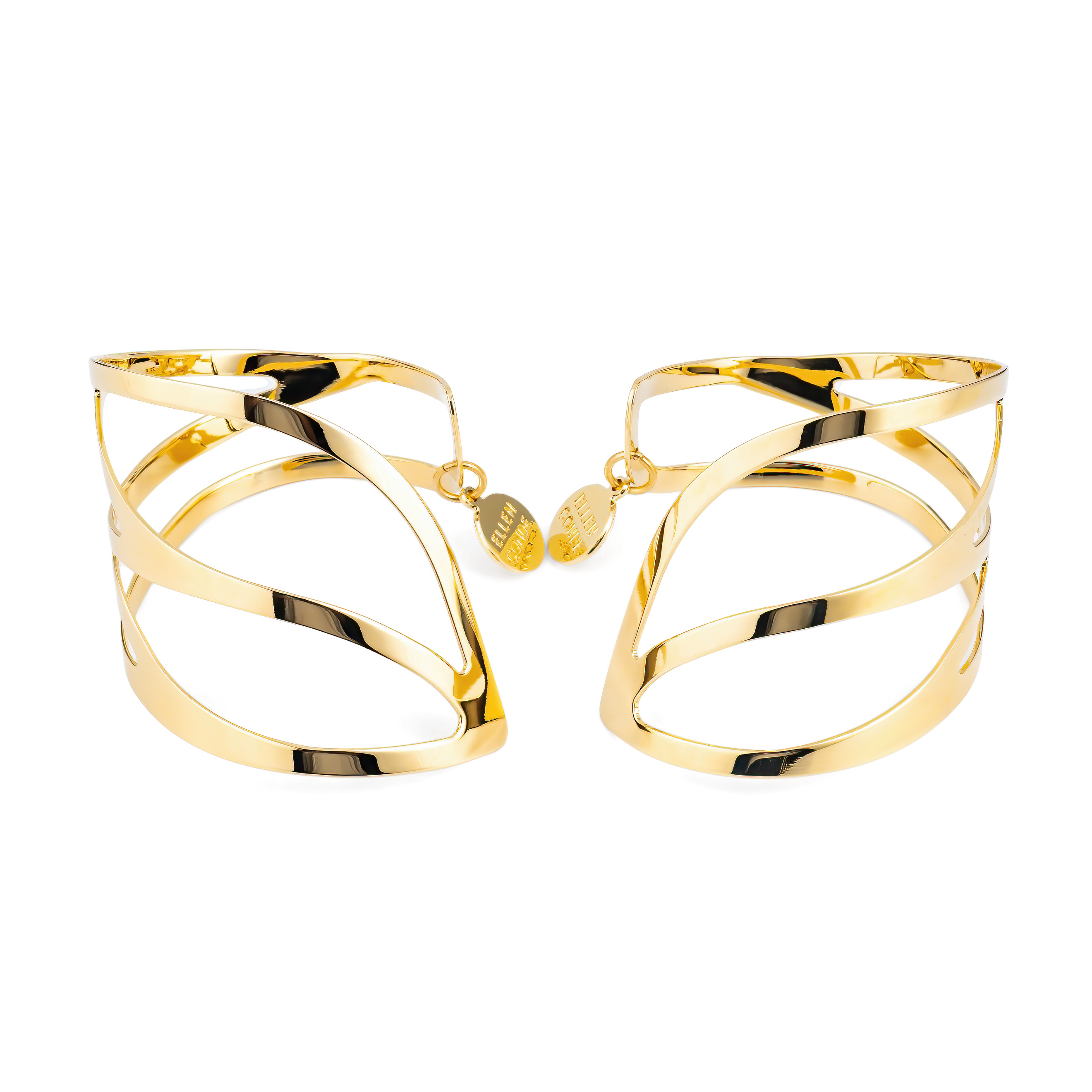 A pair of symmetrical adjustable gold-plated dragonfly bracelets on the wrist
