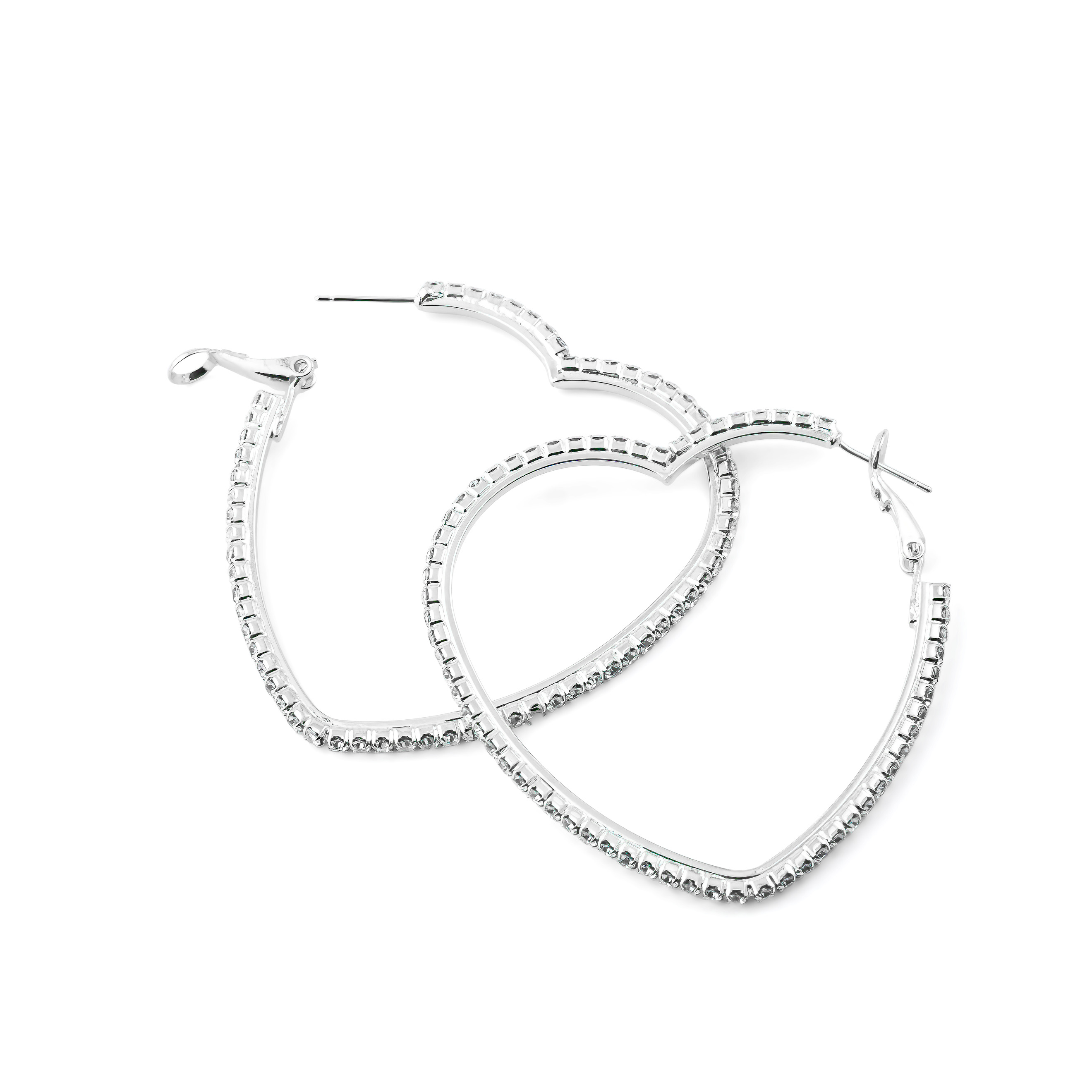 Silver Hoop Earrings with heart shape