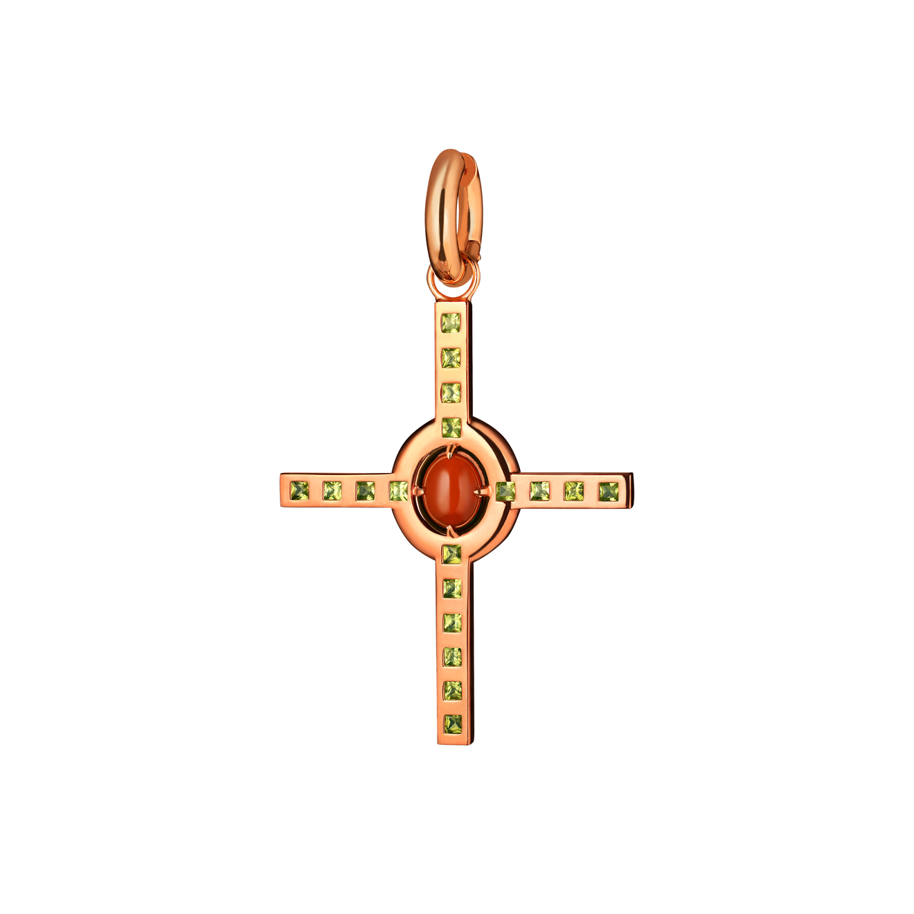 Moonka Позолоченная моносерьга-крест из серебра с сердоликом и хризолитами