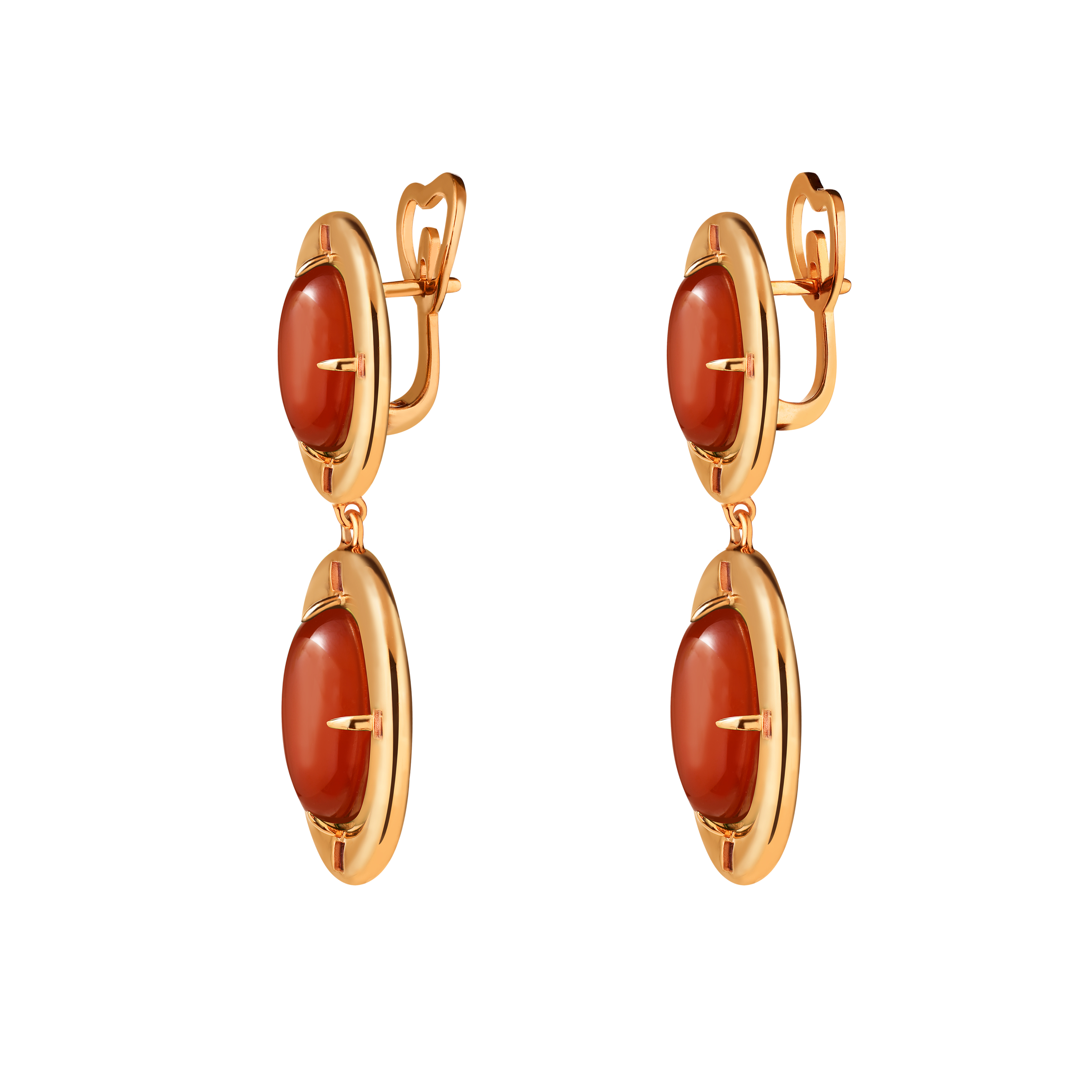 Double gold-plated silver earrings with carnelian and chrysolites
