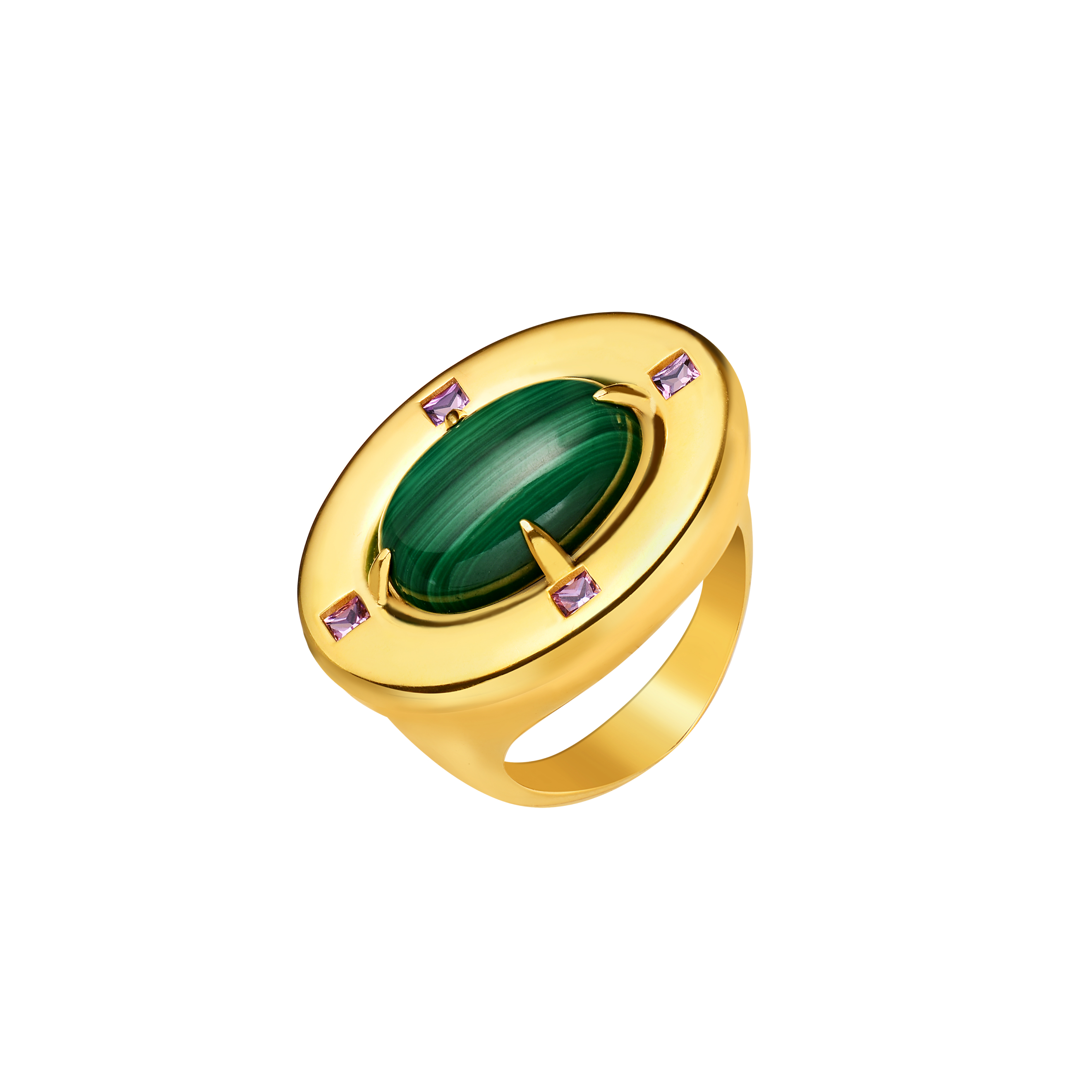 Oval Ring With Malachite And Amethysts