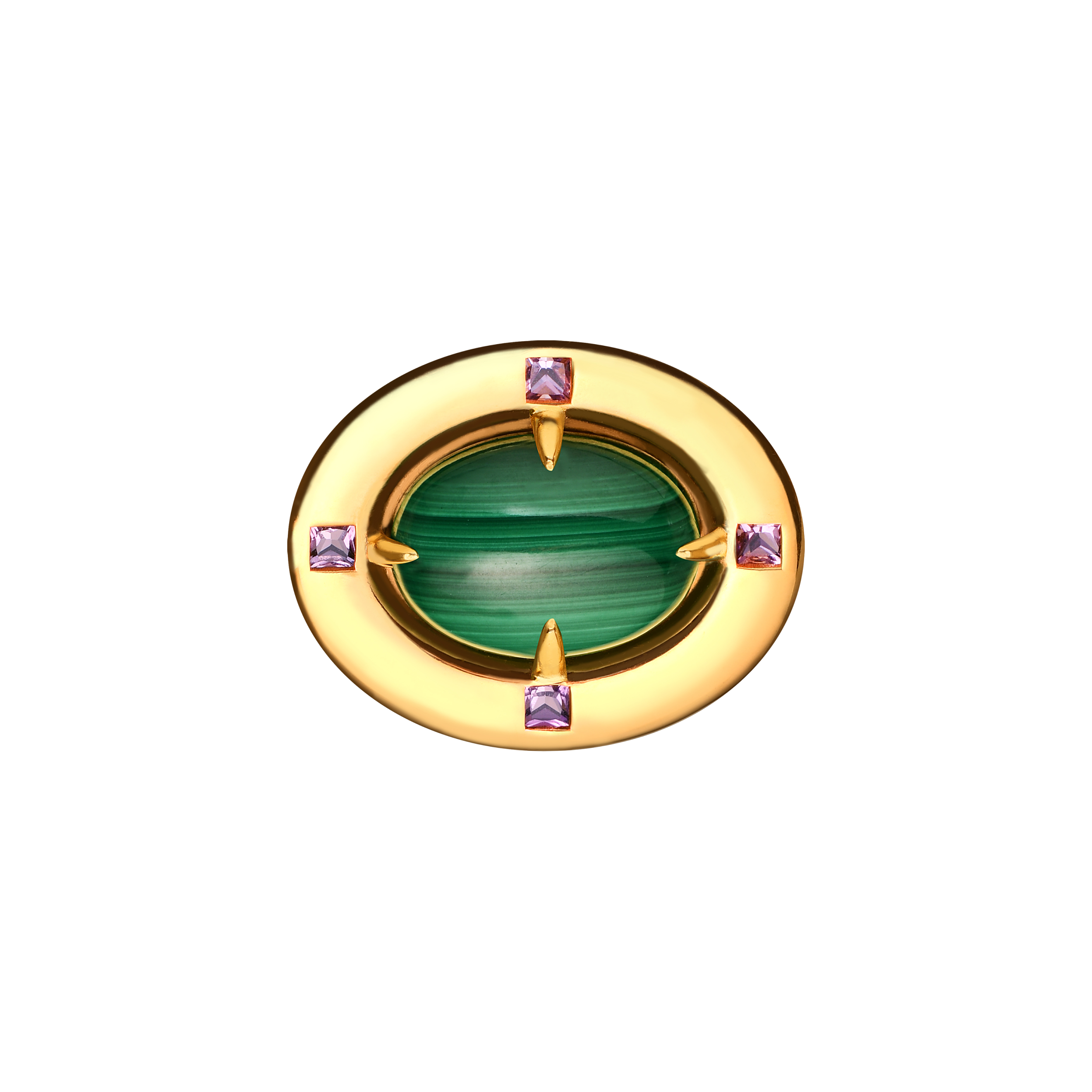 Oval Ring With Malachite And Amethysts