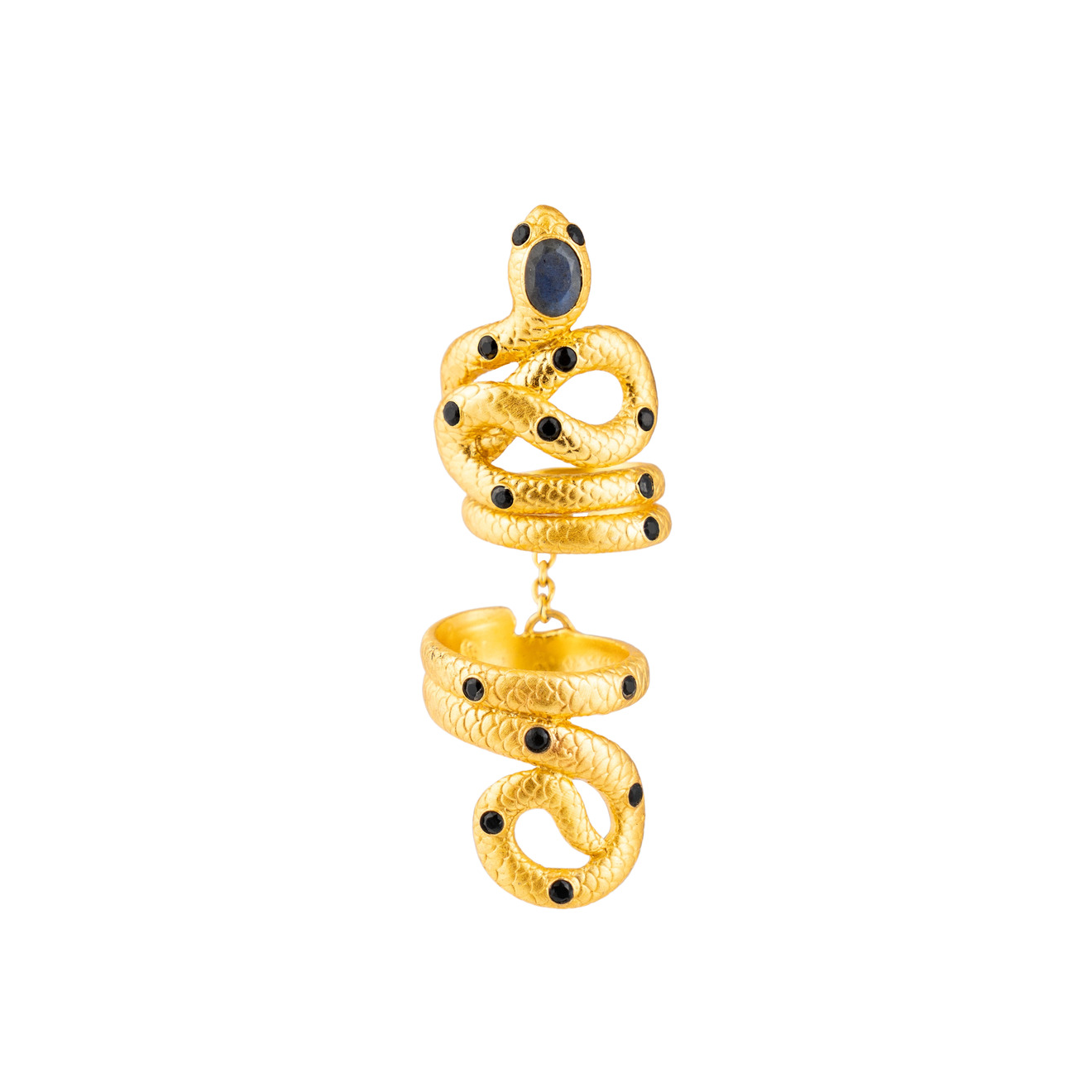 серьги с чёрным ониксом капля в цирконах позолота с родированием Boheme Покрытое золотом двойное кольцо SNAKE LONG с лабрадором и чёрным ониксом