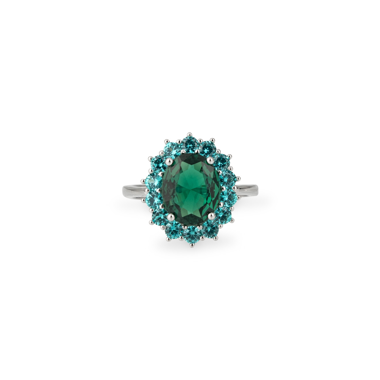 позолоченное кольцо с зеленым кристаллом Holy Silver Серебряное кольцо с крупным зеленым кристаллом