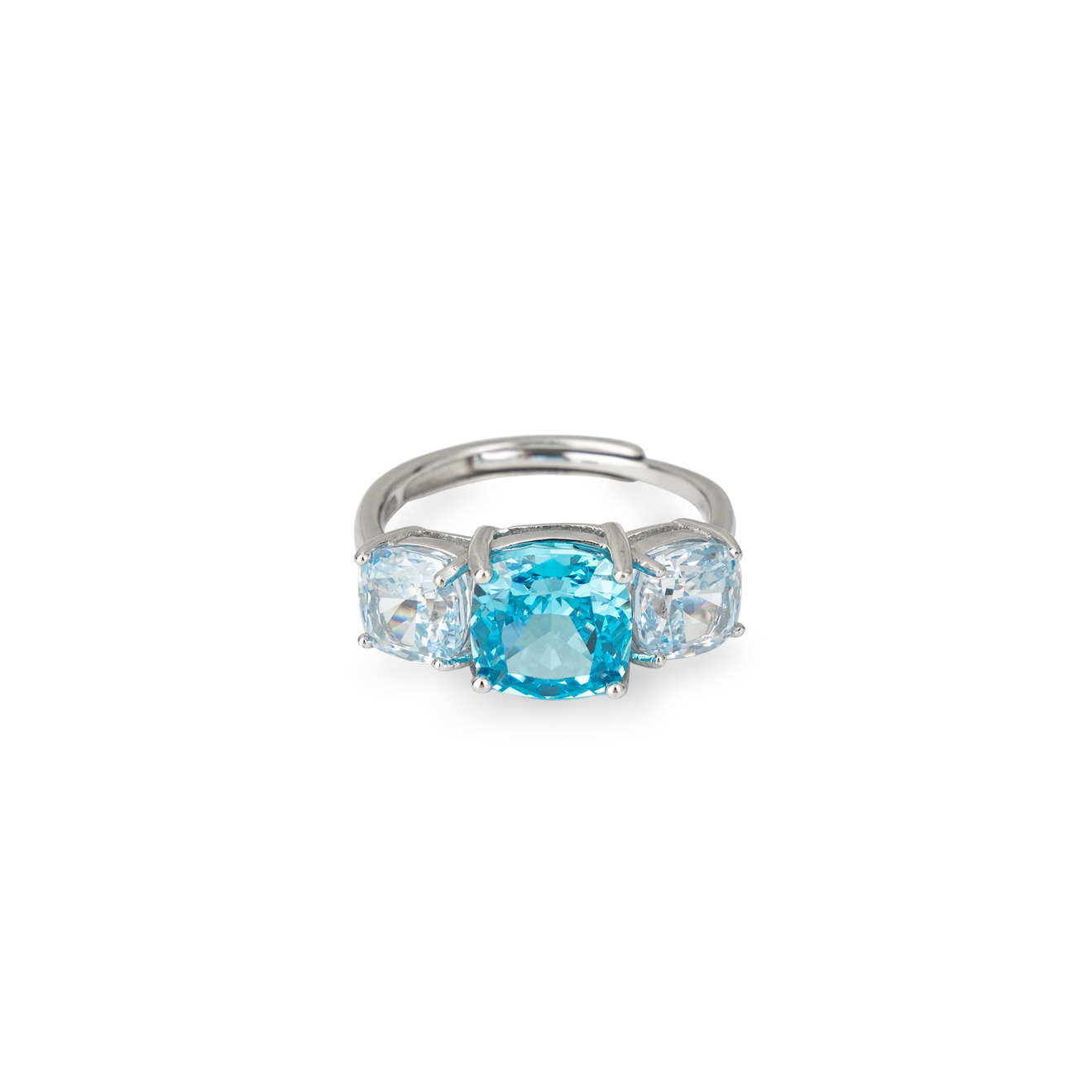 цена Holy Silver Серебряное кольцо с тремя крупными голубыми кристаллами