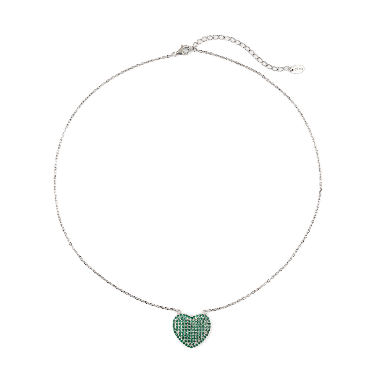 SKYE Колье-цепь из серебра с крупным сердцем из зеленых кристаллов skye серебряный браслет с голубым сердцем