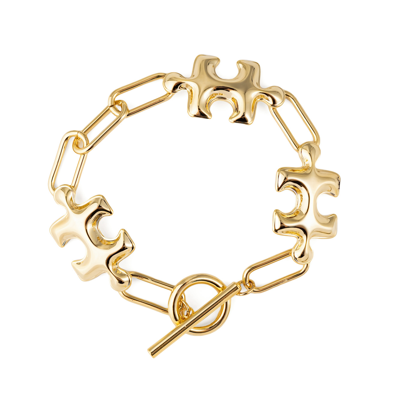 Aqua Золотистый браслет с дутыми пазлами aqua золотистый браслет цепь из крупных звеньев