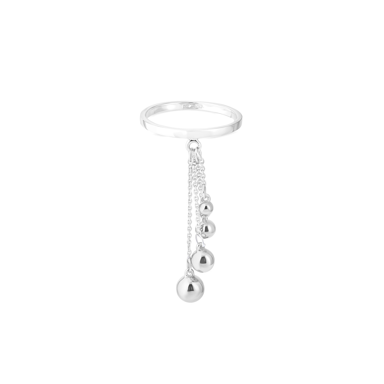 кольцо с гравировкаой love на цепочке УРА jewelry Кольцо из серебра с шариками на цепочке