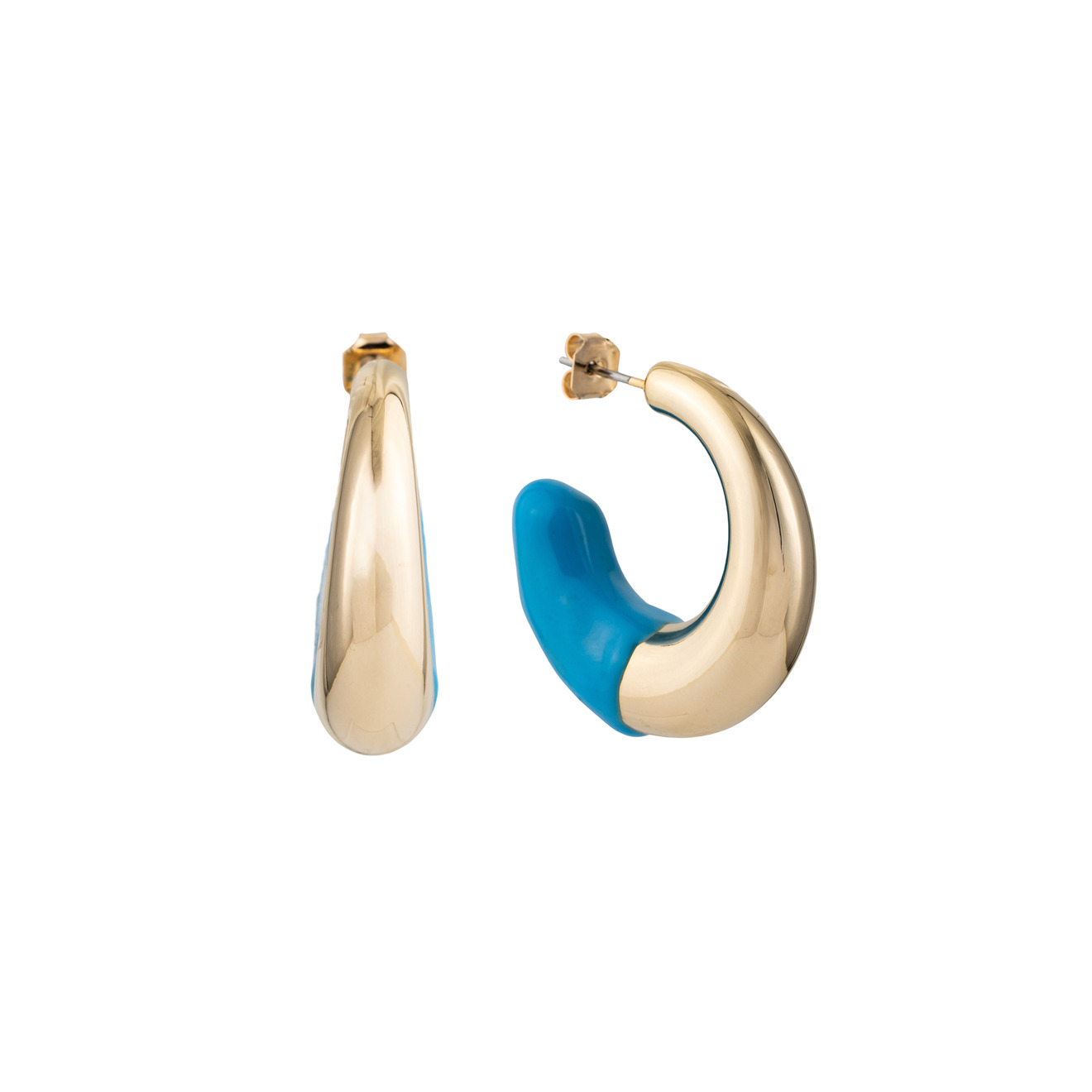 Aqua Золотистые серьги-кольца с голубой эмалью lisa smith золотистые серьги кольца