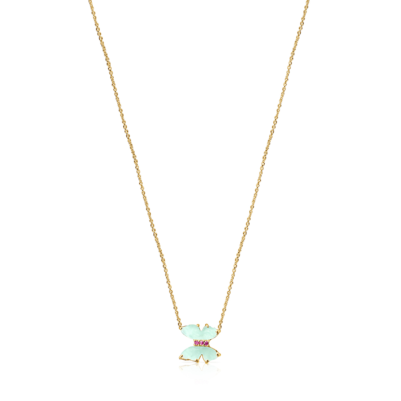 Necklace with Vita butterfly pendant made of gold with amazonite and ruby