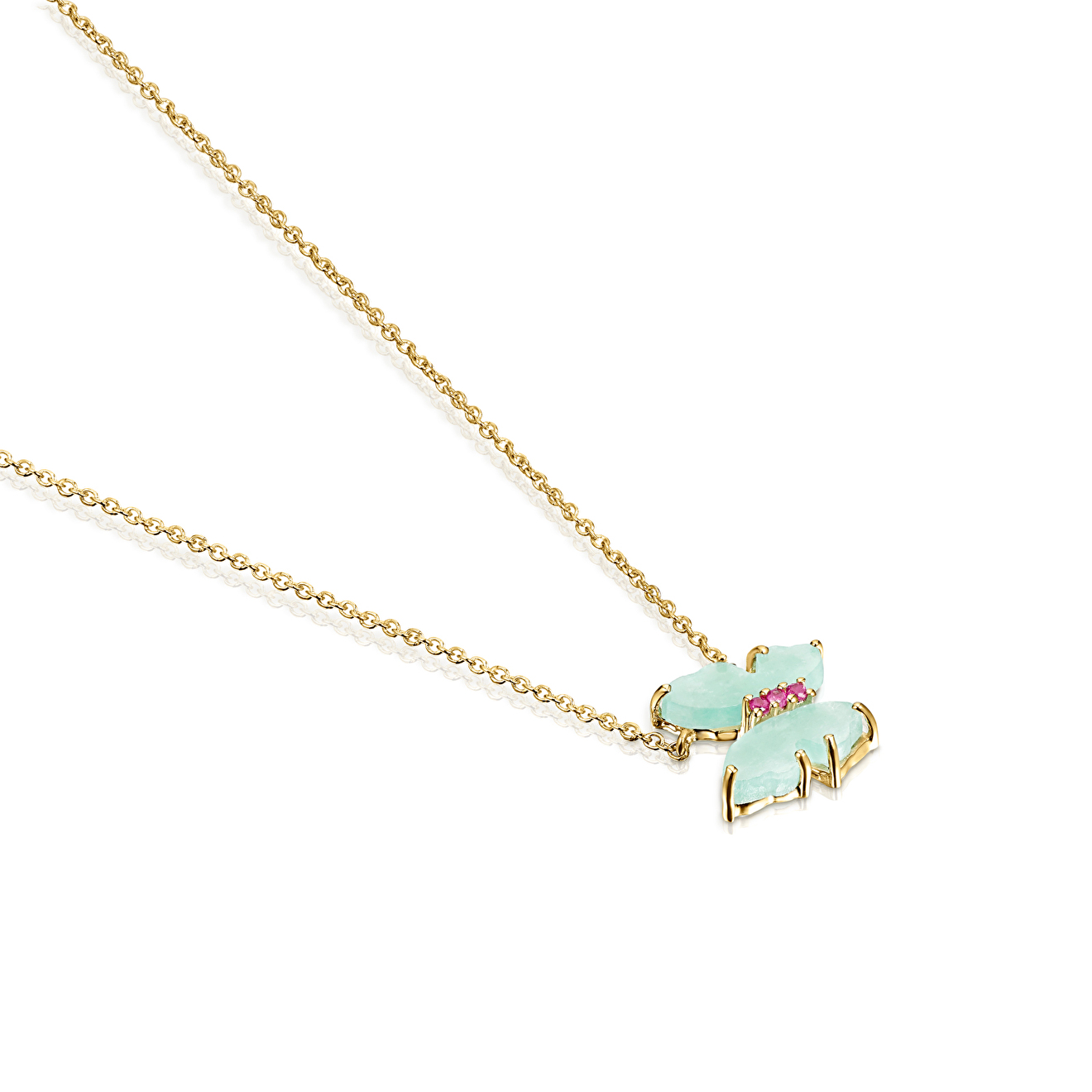Necklace with Vita butterfly pendant made of gold with amazonite and ruby