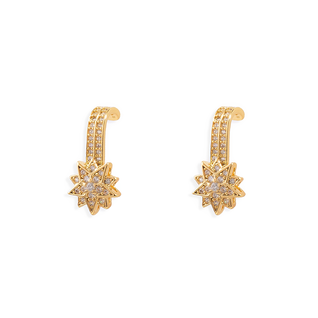 climber earrings with stars and crystals