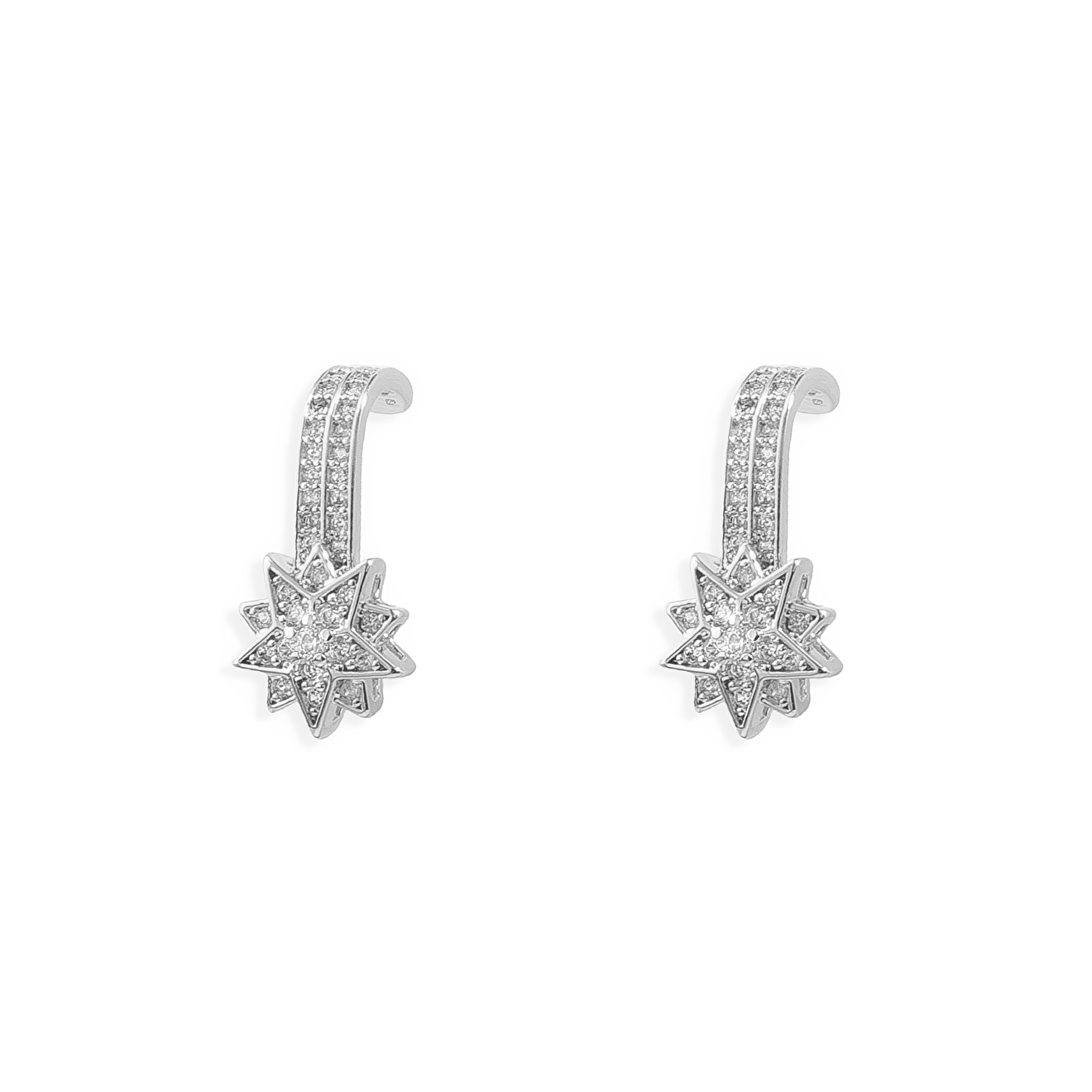 climber earrings with stars and crystals