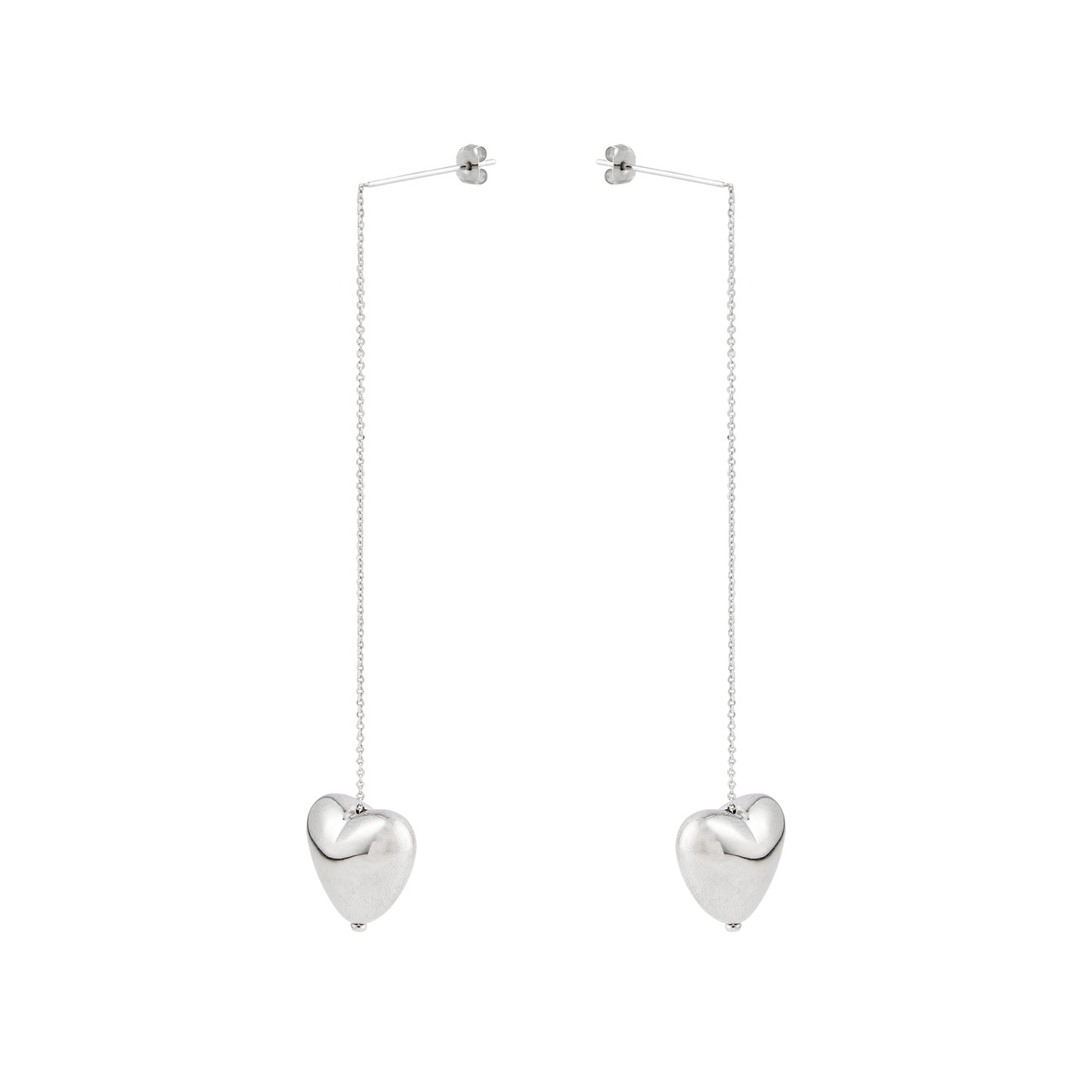 Aloud Серебристые длинные серьги протяжки с объемными сердцами aqua серебристые серьги с подвесками сердцами