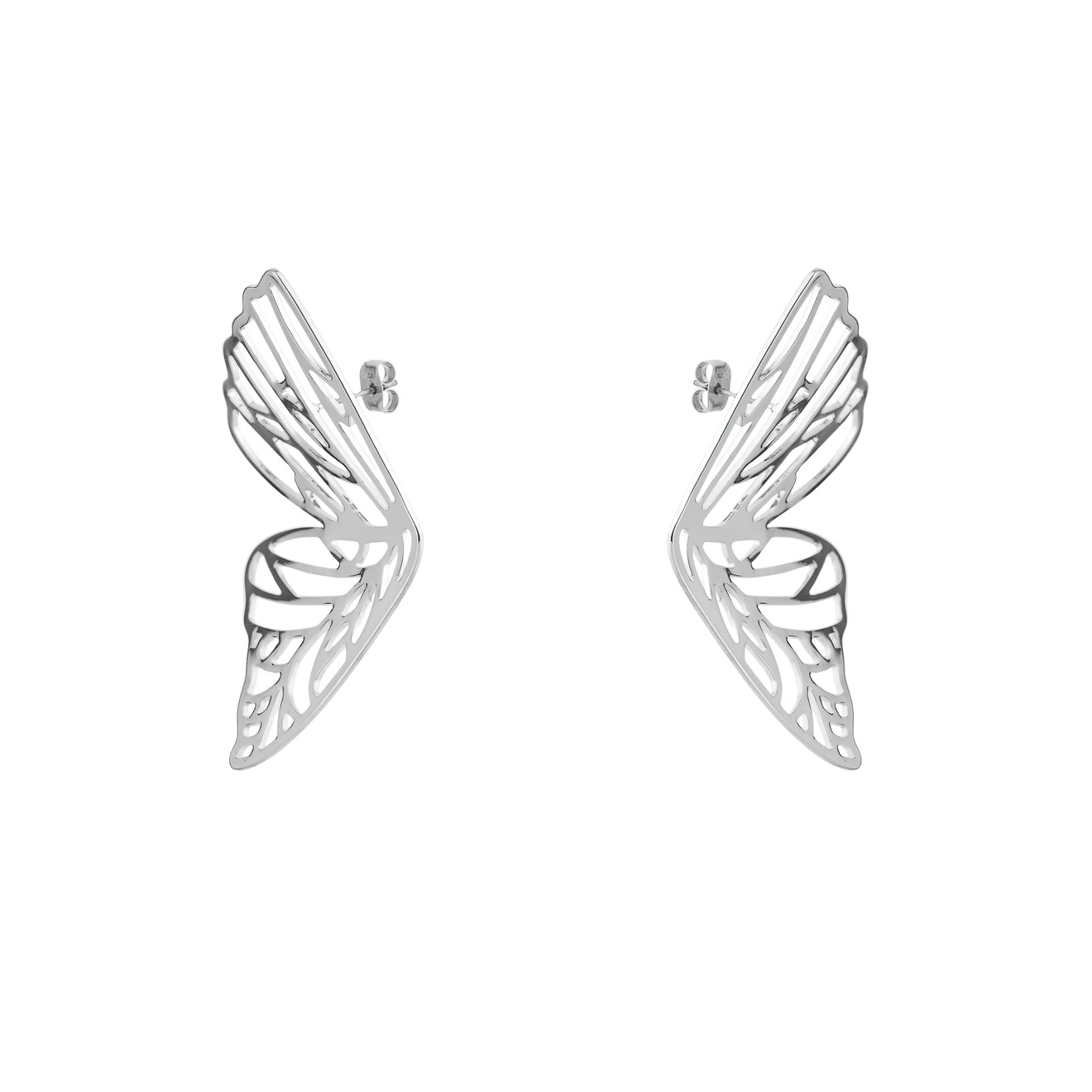 aloud серебристые длинные серьги протяжки с объемными сердцами Aloud Серебристые серьги-крылья бабочки