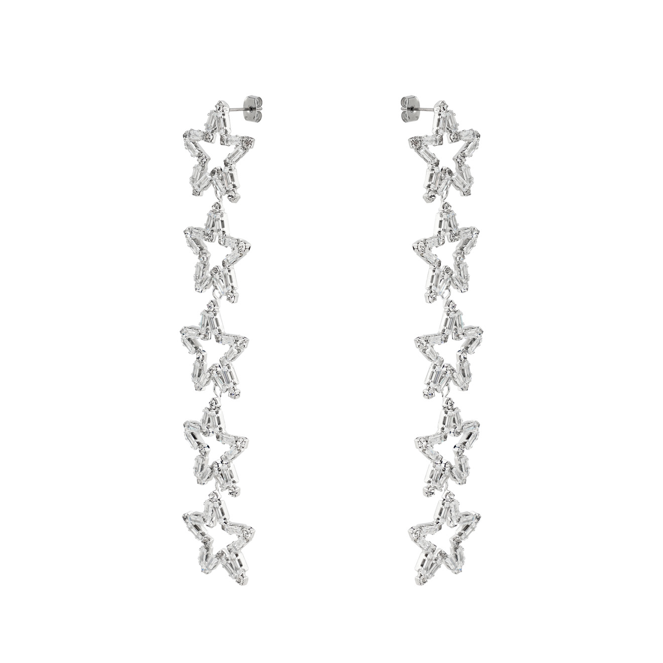 Herald Percy Серебристые серьги-дорожки из звезд с кристаллами herald percy серебристые серьги с дорожками из кристаллов и шариков