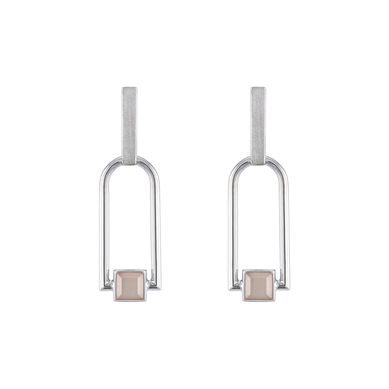 Arched Roma earrings in silver with pink moonstone
