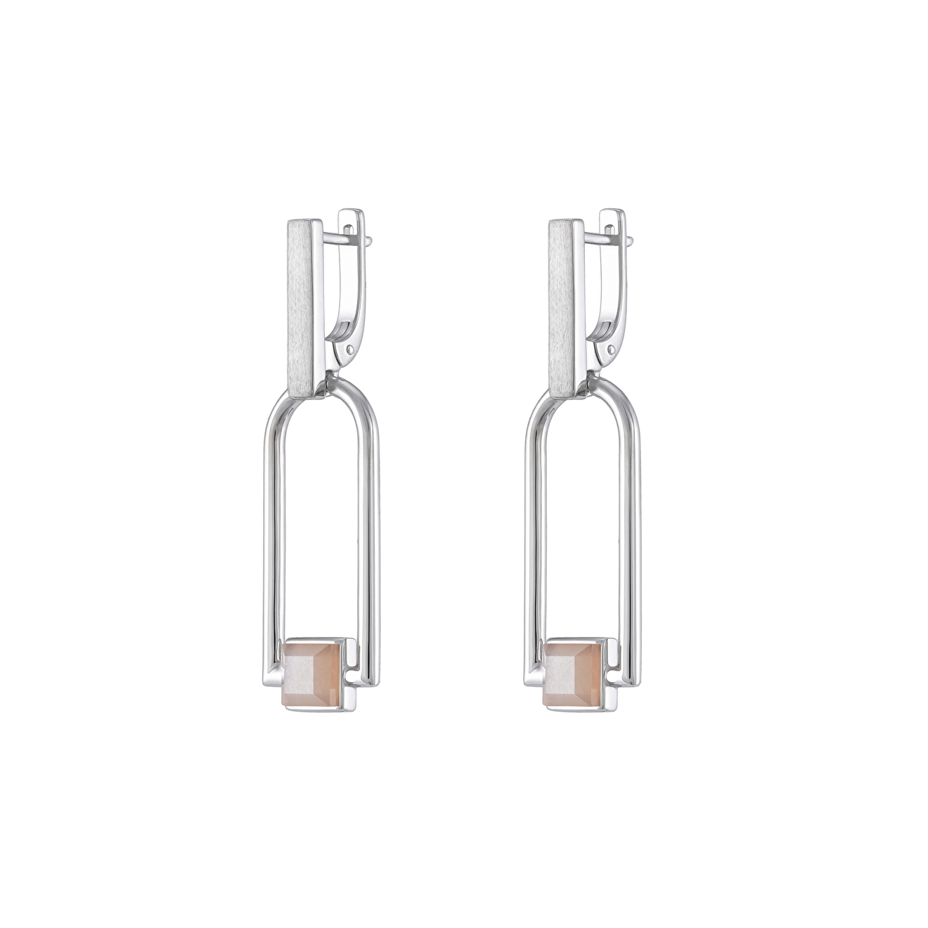 Arched Roma earrings in silver with pink moonstone
