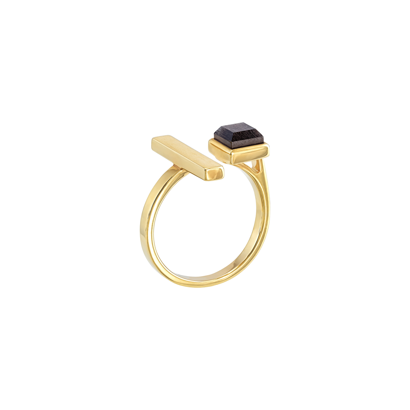 Gold-plated open Roma ring with smoky heliolite