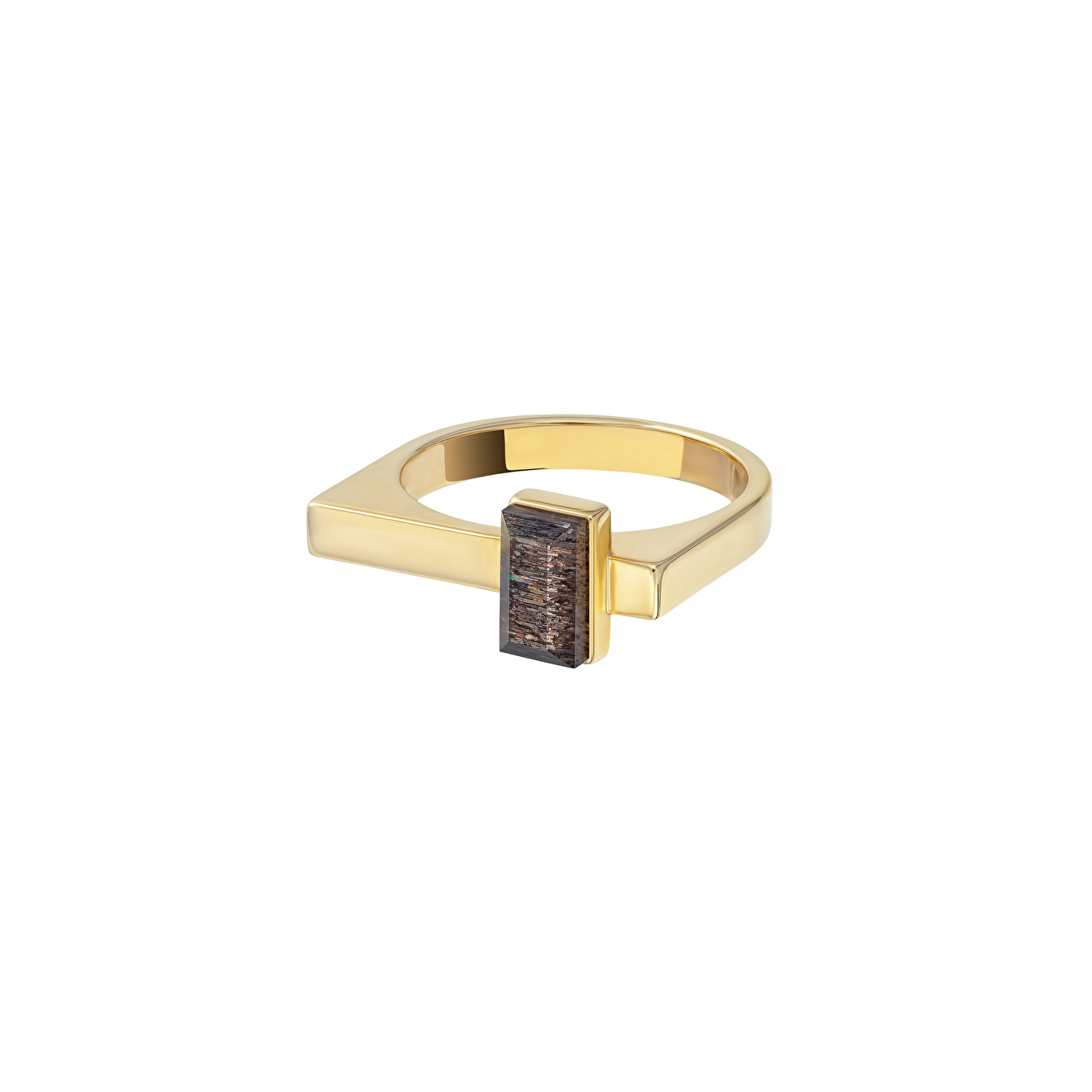 Gold-plated Roma ring with smoky heliolite