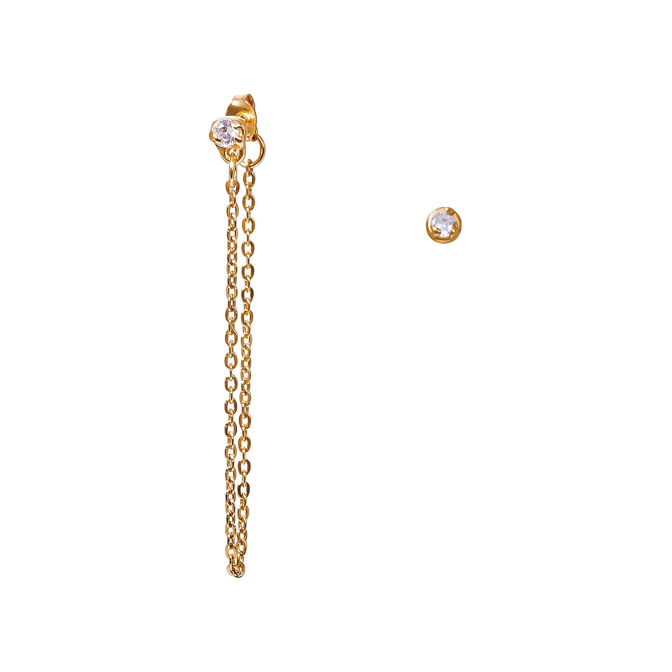 Gold-plated asymmetric earrings with a chain