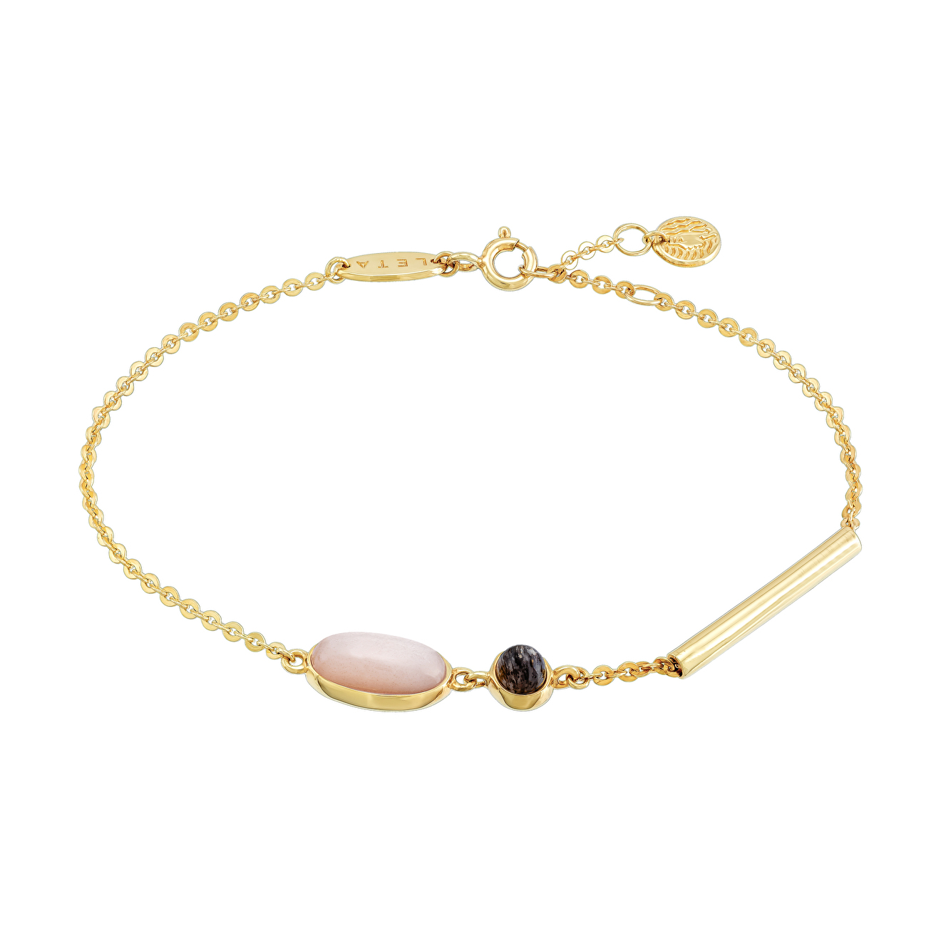 Gold-plated Roma bracelet with pink moonstone and smoky heliolite