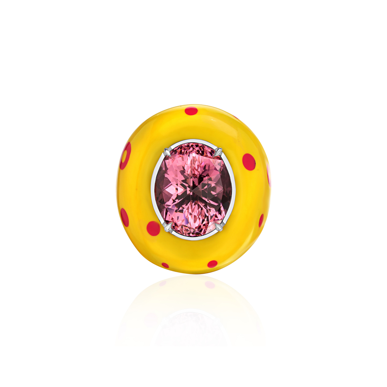 alexeyzubov кольцо из титана с красной керамикой c изумрудом AlexeyZubov Кольцо Bon-Bon из титана с выращенным ситалом и с желтой высокотехнологичной керамикой