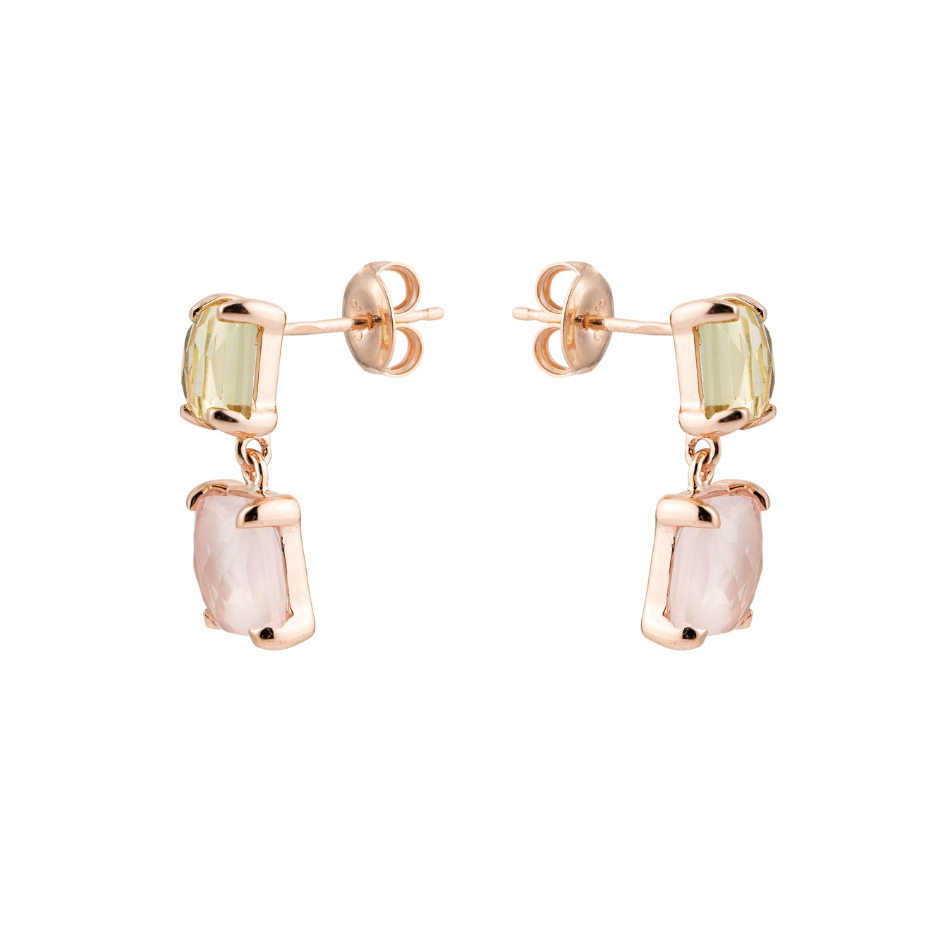 Wisteria Gems Позолоченые серьги из двух квадратных камней лимонного и розового кварца wisteria gems кольцо из натуральных камней