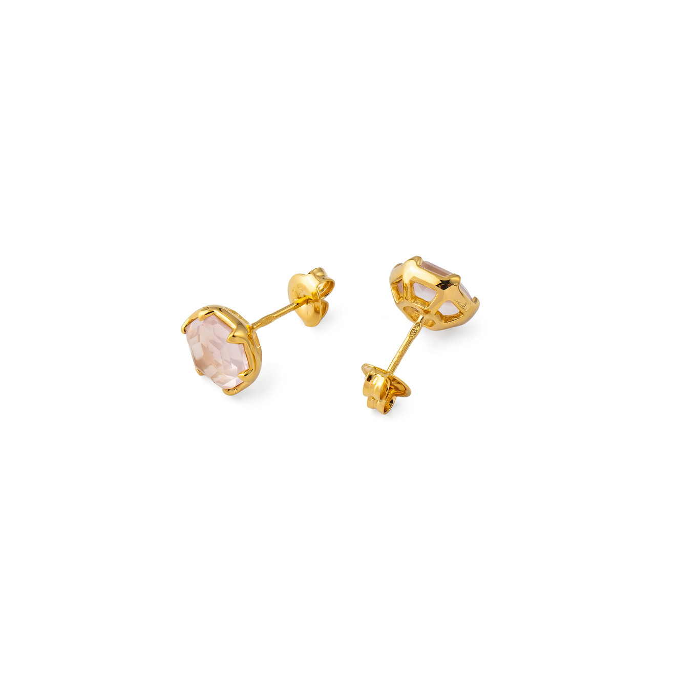 wisteria gems позолоченые серьги из двух квадратных камней лимонного и розового кварца Wisteria Gems Позолоченые серьги-шестиугольники из серебра из розового кварца