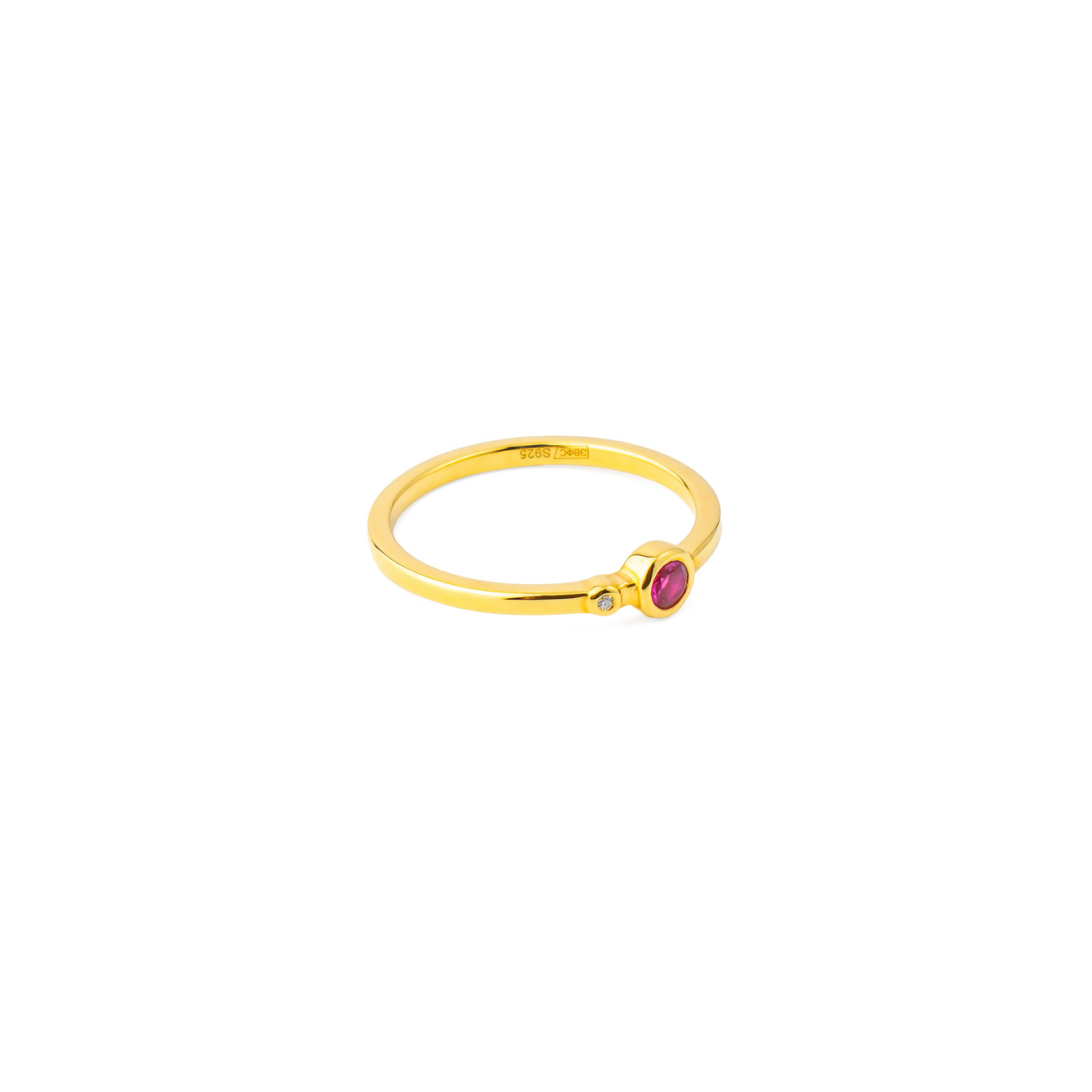 AURA.916 Позолоченное кольцо из серебра «Плохая девочка» с синтетическим рубином и бриллиантом