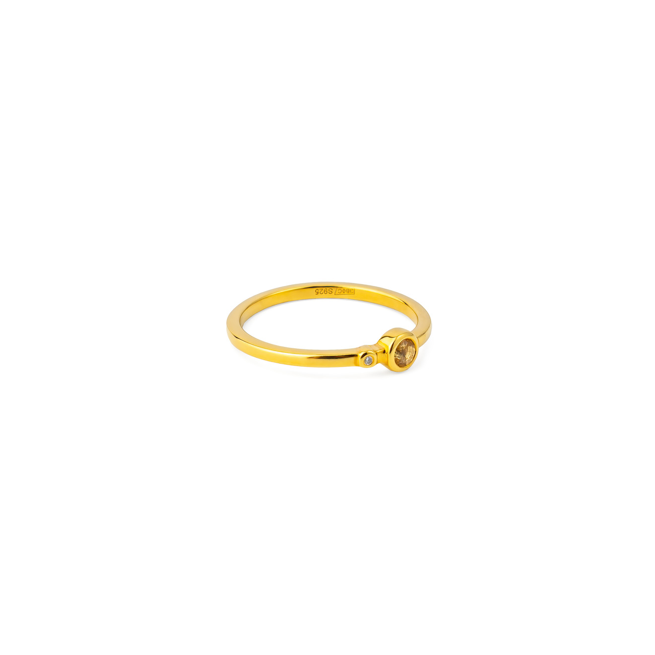 AURA.916 Позолоченное кольцо из серебра «Плохая девочка» с цитрином и бриллиантом