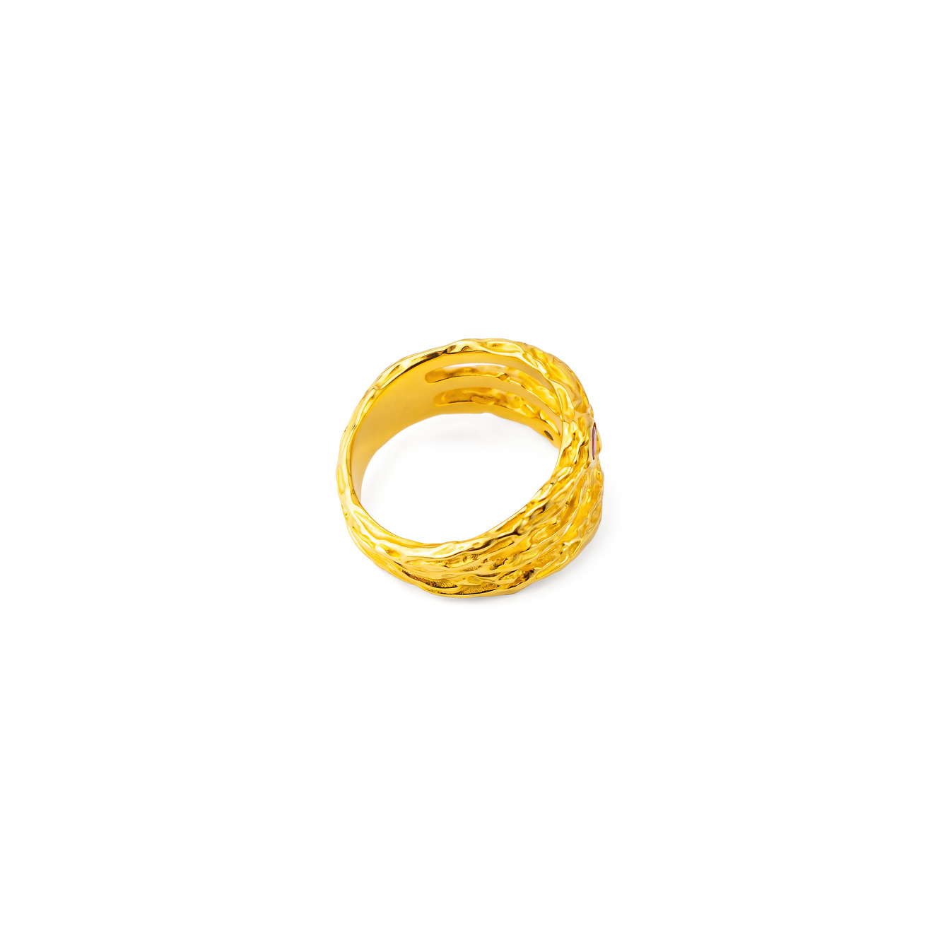 AURA.916 Позолоченное кольцо из серебра «Океан и 3 реки» с синтетическим рубином