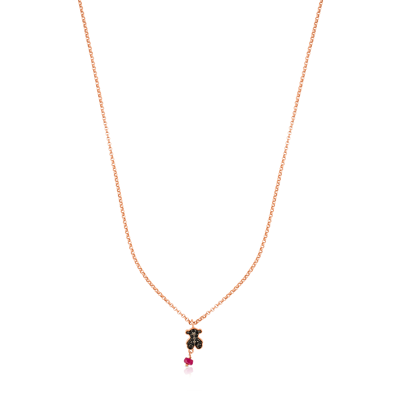 Motif pendant with ruby and spinel on a vermeil-coated silver chain