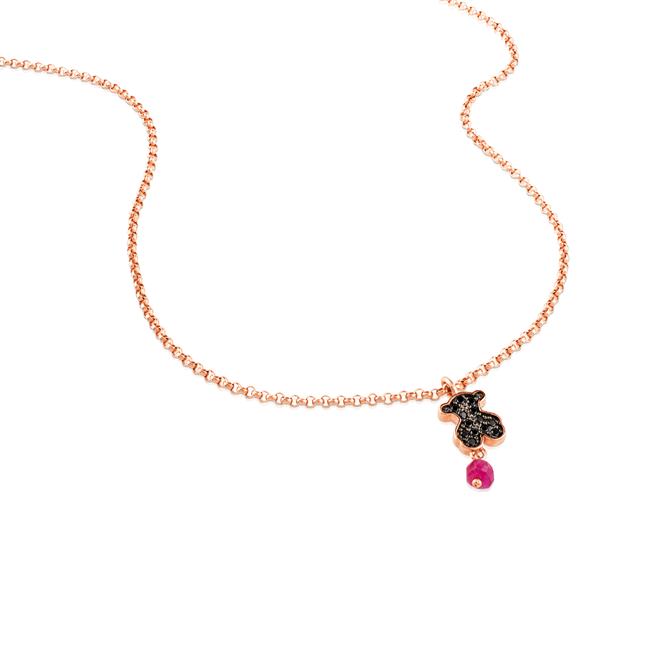 Motif pendant with ruby and spinel on a vermeil-coated silver chain