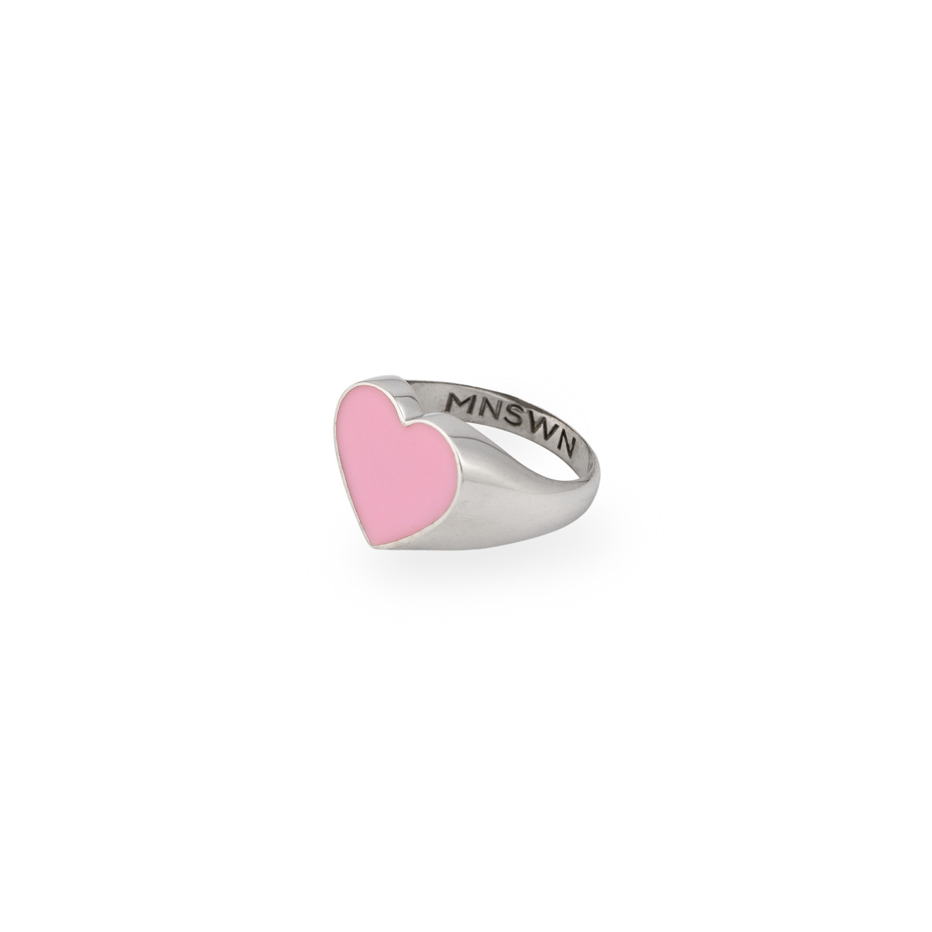 Moonswoon Кольцо-печатка из серебра с большим розовым сердцем