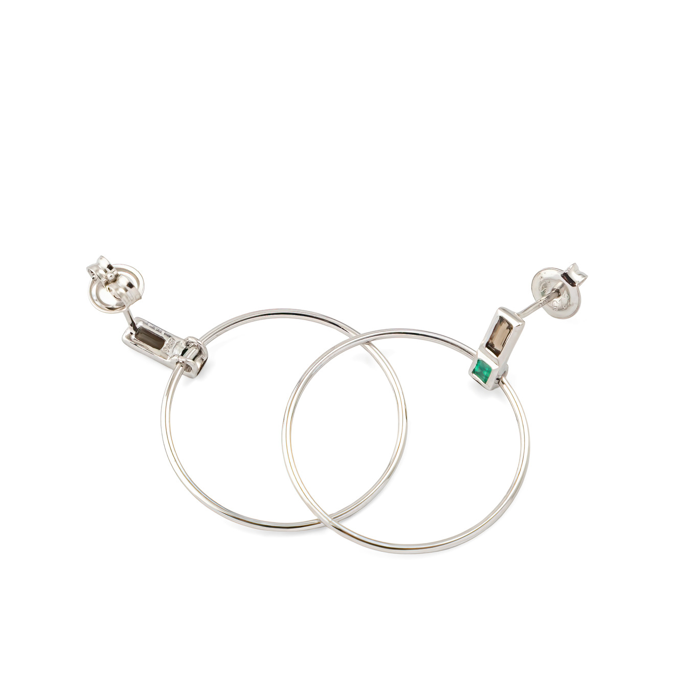 Wisteria Gems Серьги из серебра с кольцом и двумя дымчатыми кварцами и зеленым ониксом