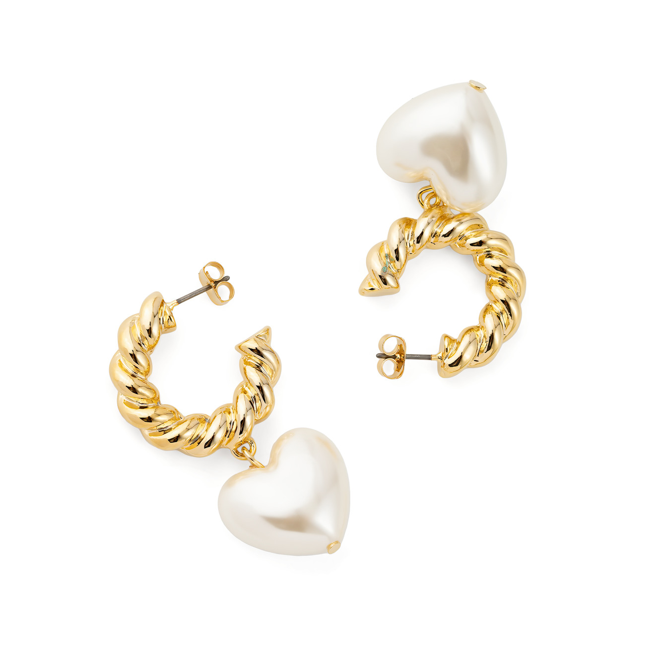 Aqua Золотистые серьги-кольца с жемчужными сердцами цена и фото