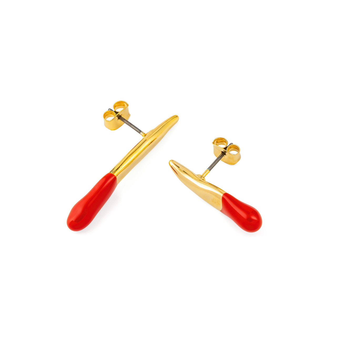Aqua Золотистые стекающие серьги с красной эмалью aqua золотистые серьги с серебристыми ключиками