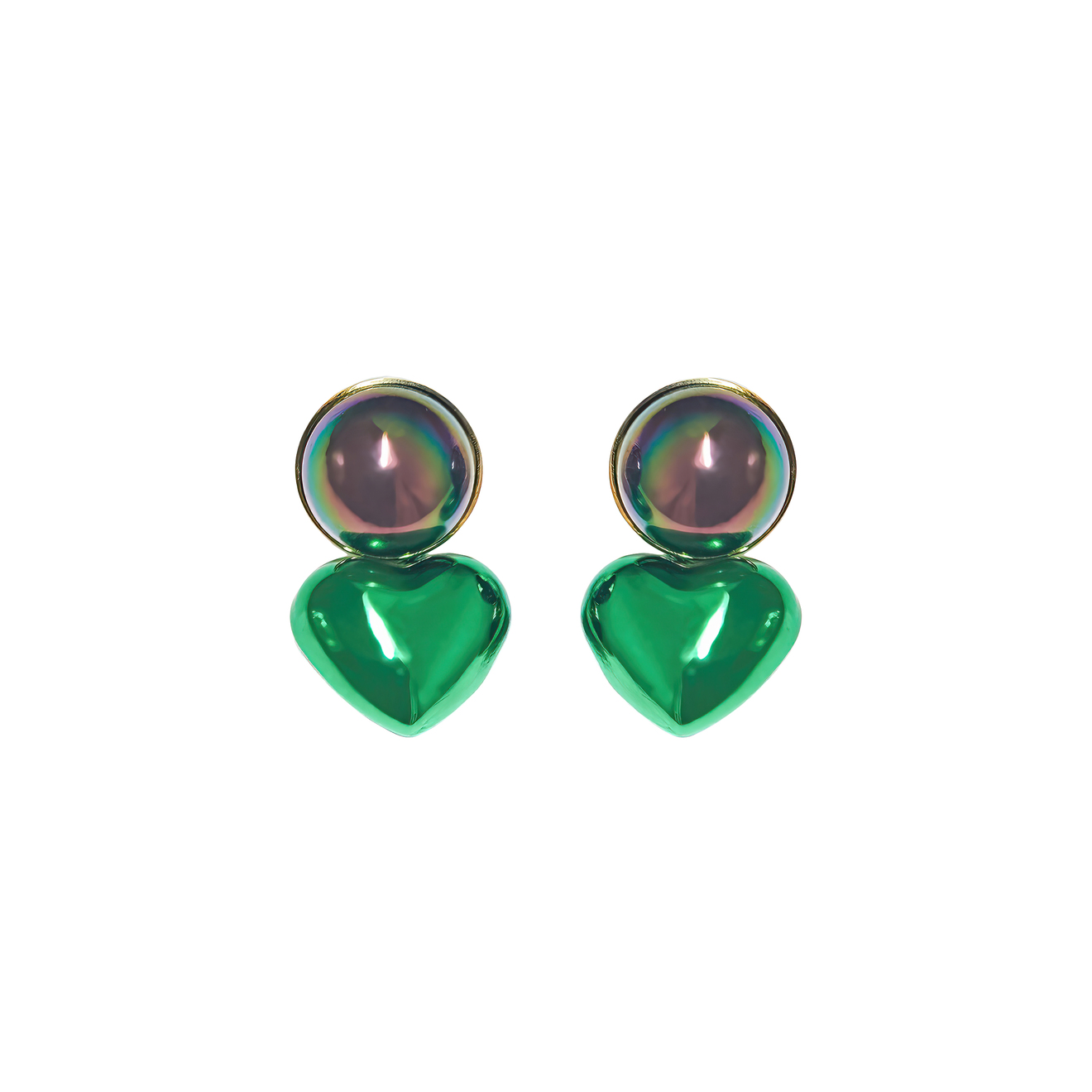 серьги сердца veruschka jewelry из мятого матового металла Free Form Jewelry Зеленые серьги-сердца с шариком