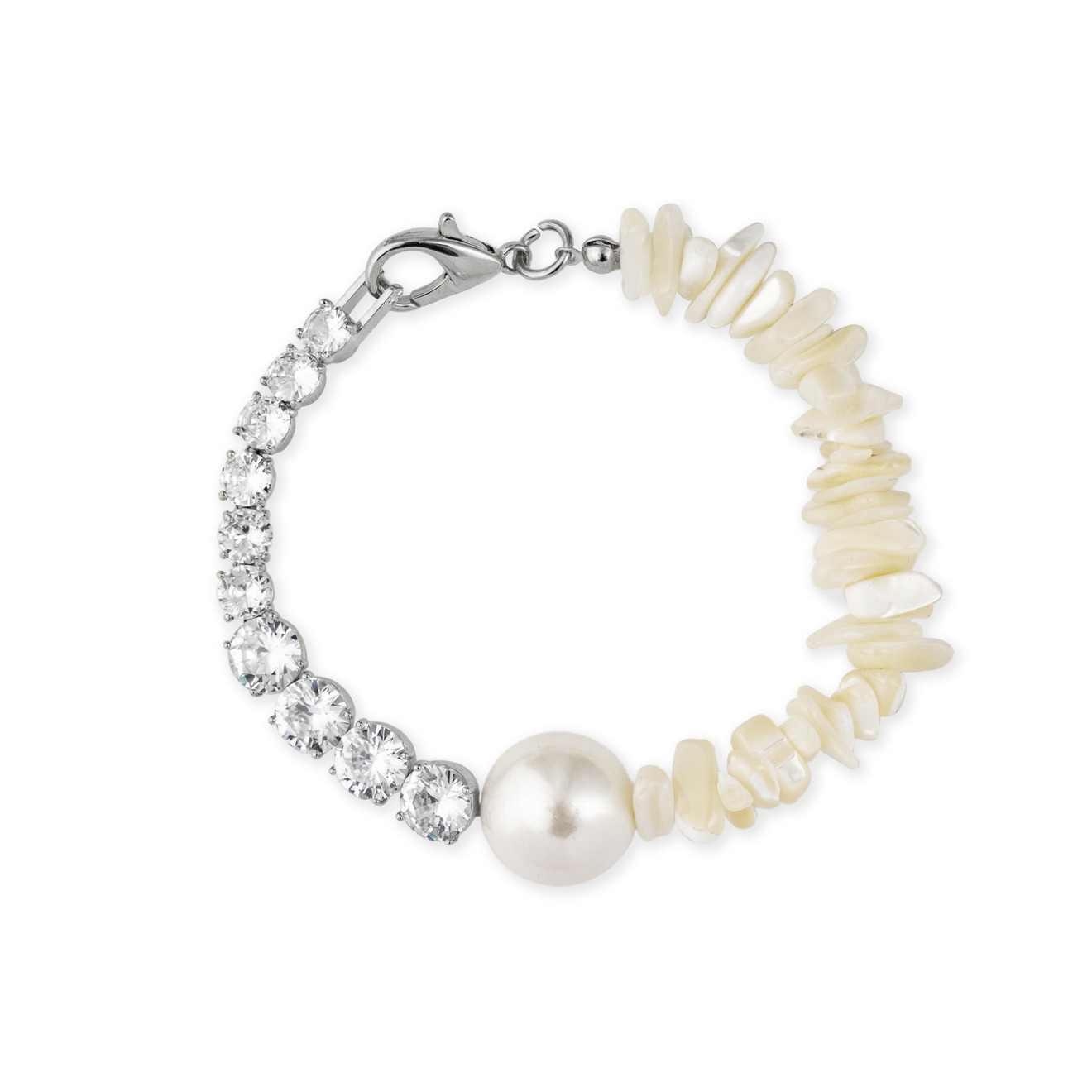 Free Form Jewelry Серебристый браслет с перламутром, жемчугом и кристаллами