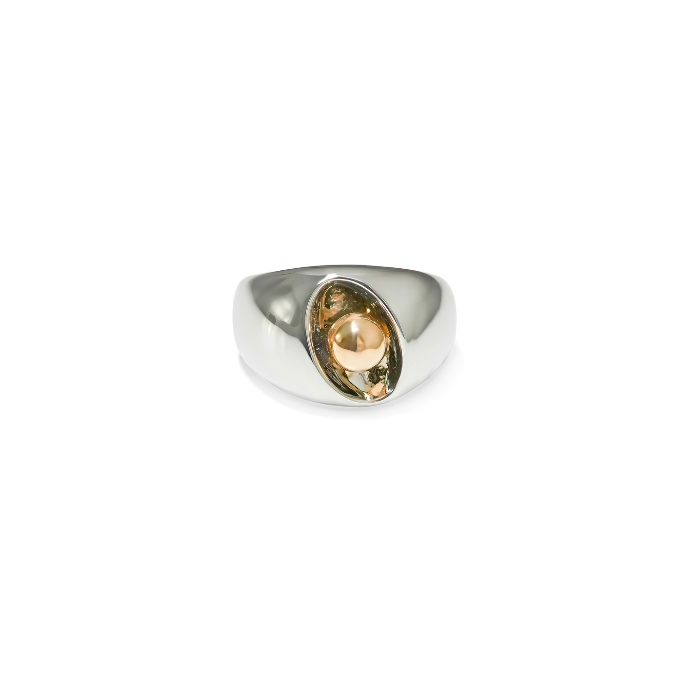 Free Form Jewelry Серебристое кольцо с золотистым шариком free form jewelry золотистое кольцо с жемчужинкой