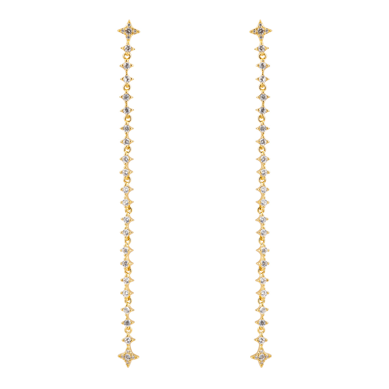 Free Form Jewelry Золотистые длинные серьги с кристаллами-звездами