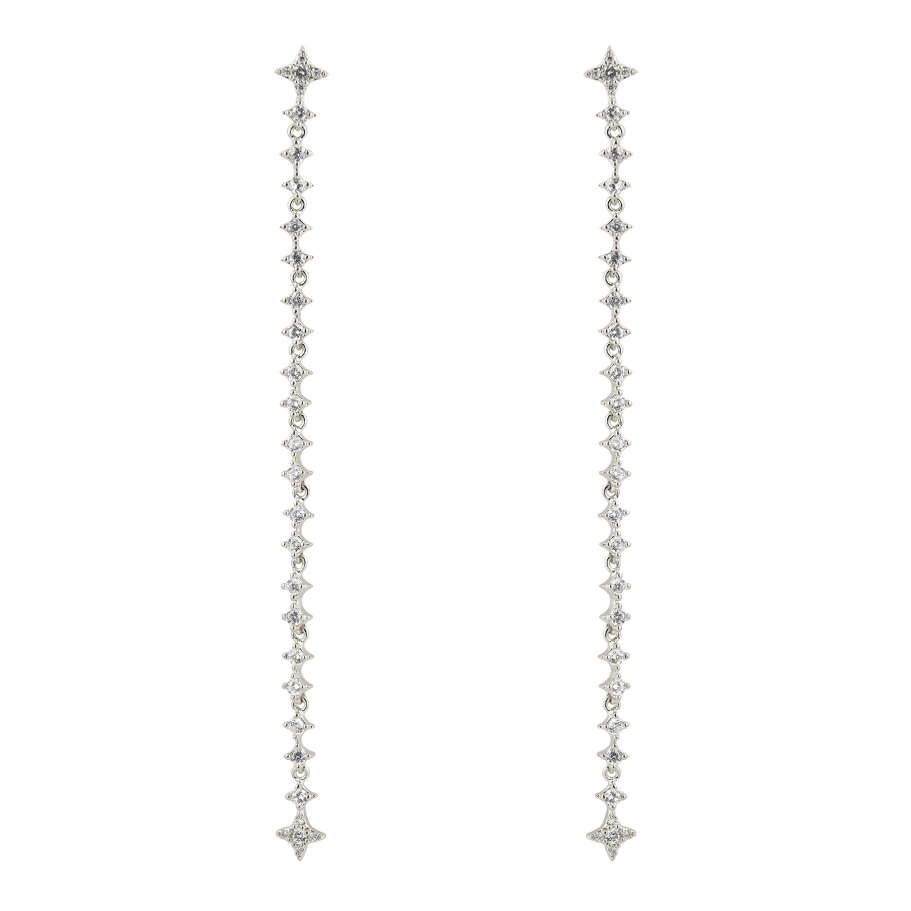 Free Form Jewelry Серебристые длинные серьги с кристаллами-звездами