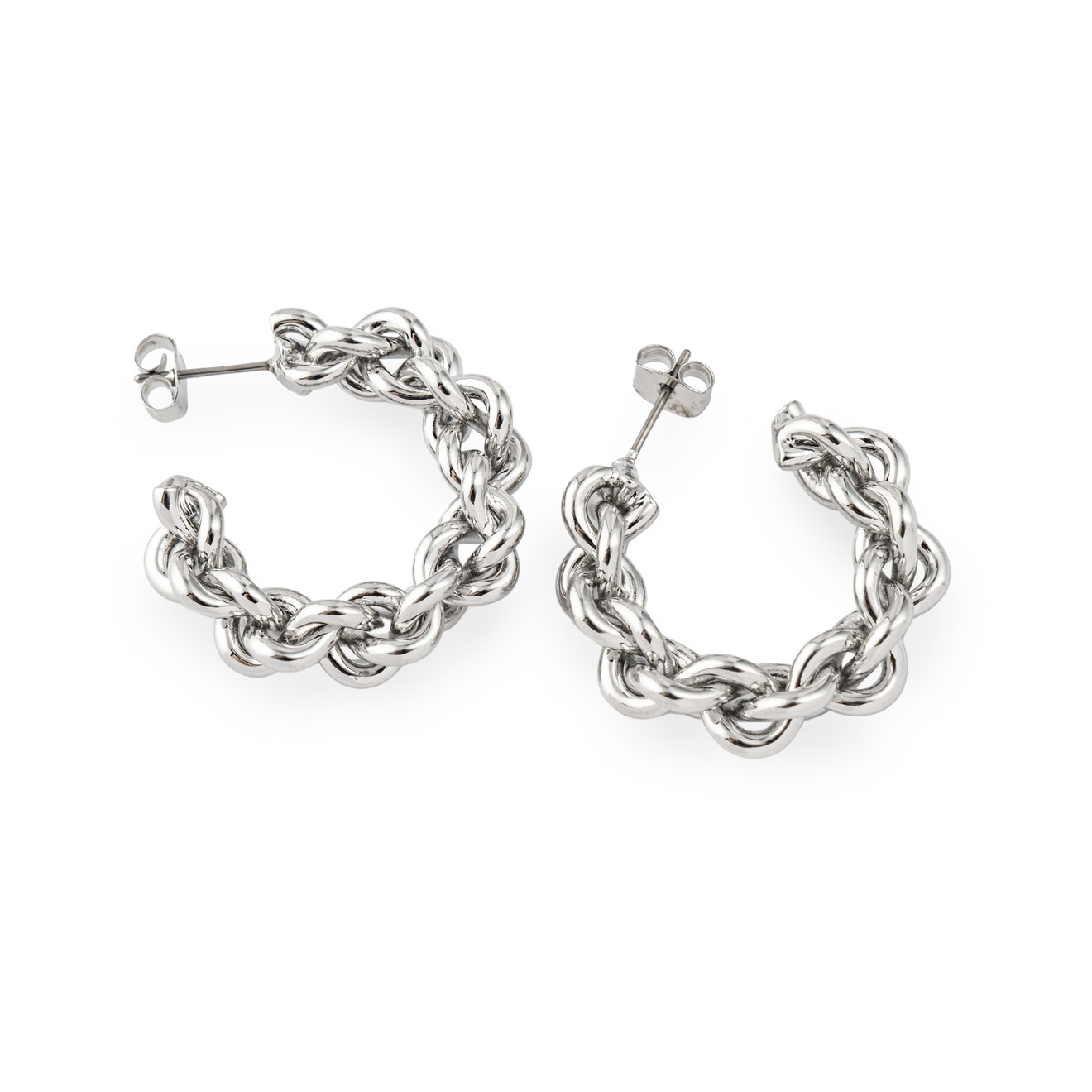 Aqua Серебристые серьги-кольца из цепи aqua серебристые серьги кольца с подвеской цепью