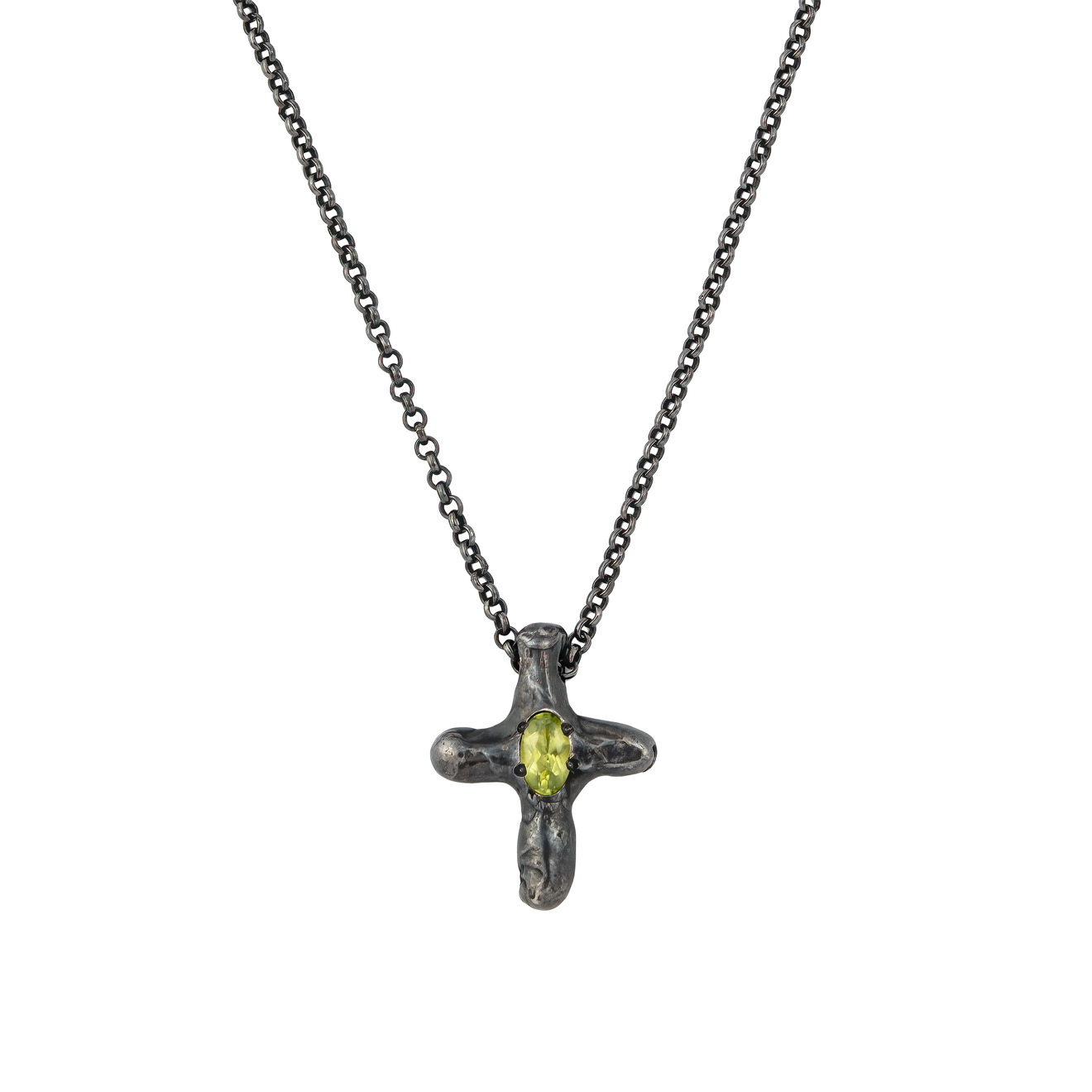 Kintsugi Jewelry Черненое колье-крест из серебра Wabi Sabi с бриллиантом